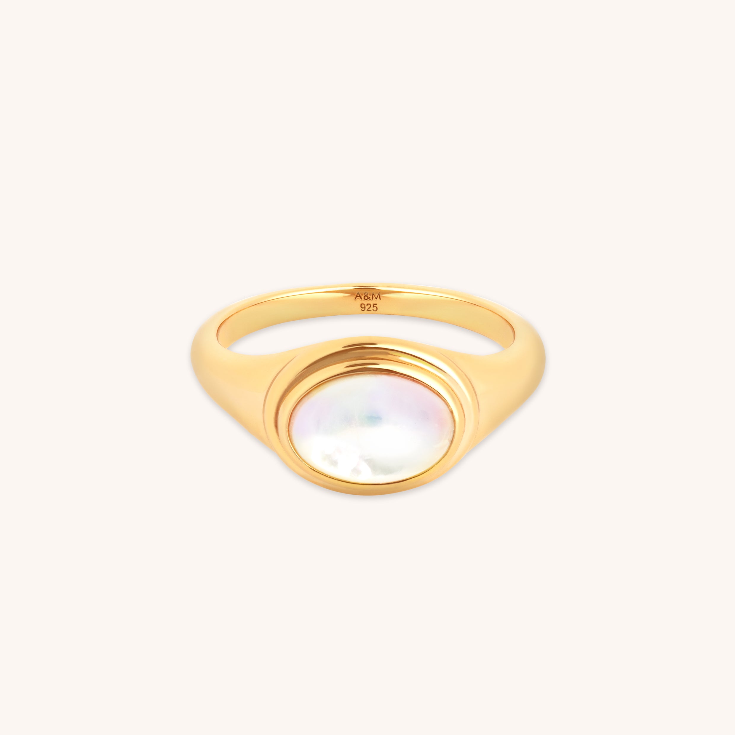 18k Gold Plated Jewellery - Mother of Pearl Cocktail Ring in Gold - Cocktail Rings - Astrid & Miyu