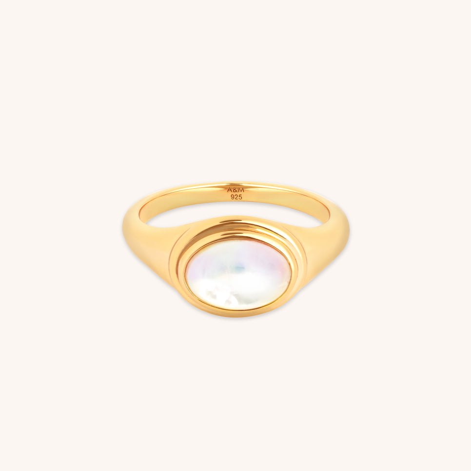 18k Gold Plated Jewellery - Mother of Pearl Cocktail Ring in Gold - Cocktail Rings - Astrid & Miyu