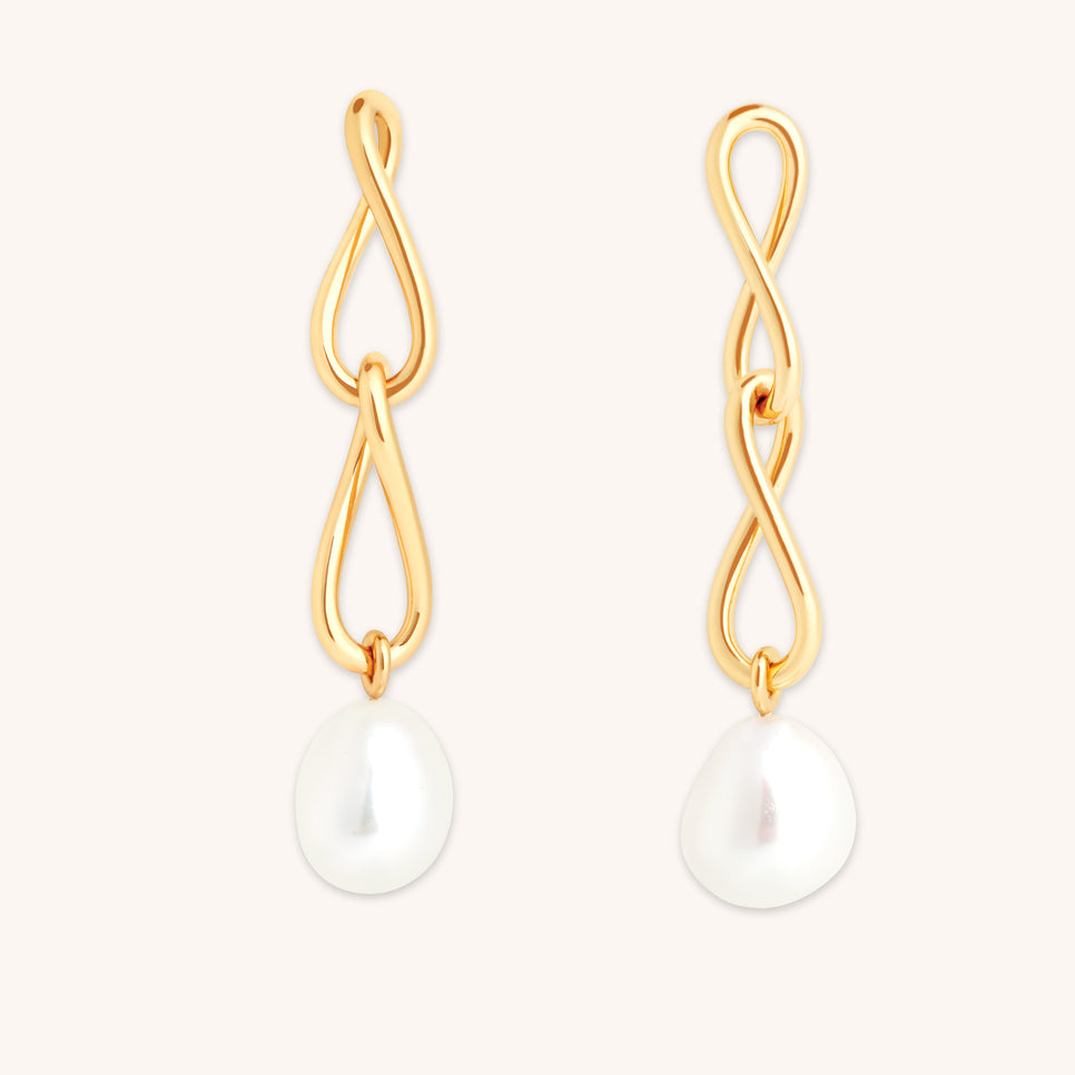 18k Gold Plated Jewellery - Infinite Pearl Drop Studs in Gold - Stud Earrings - Astrid & Miyu