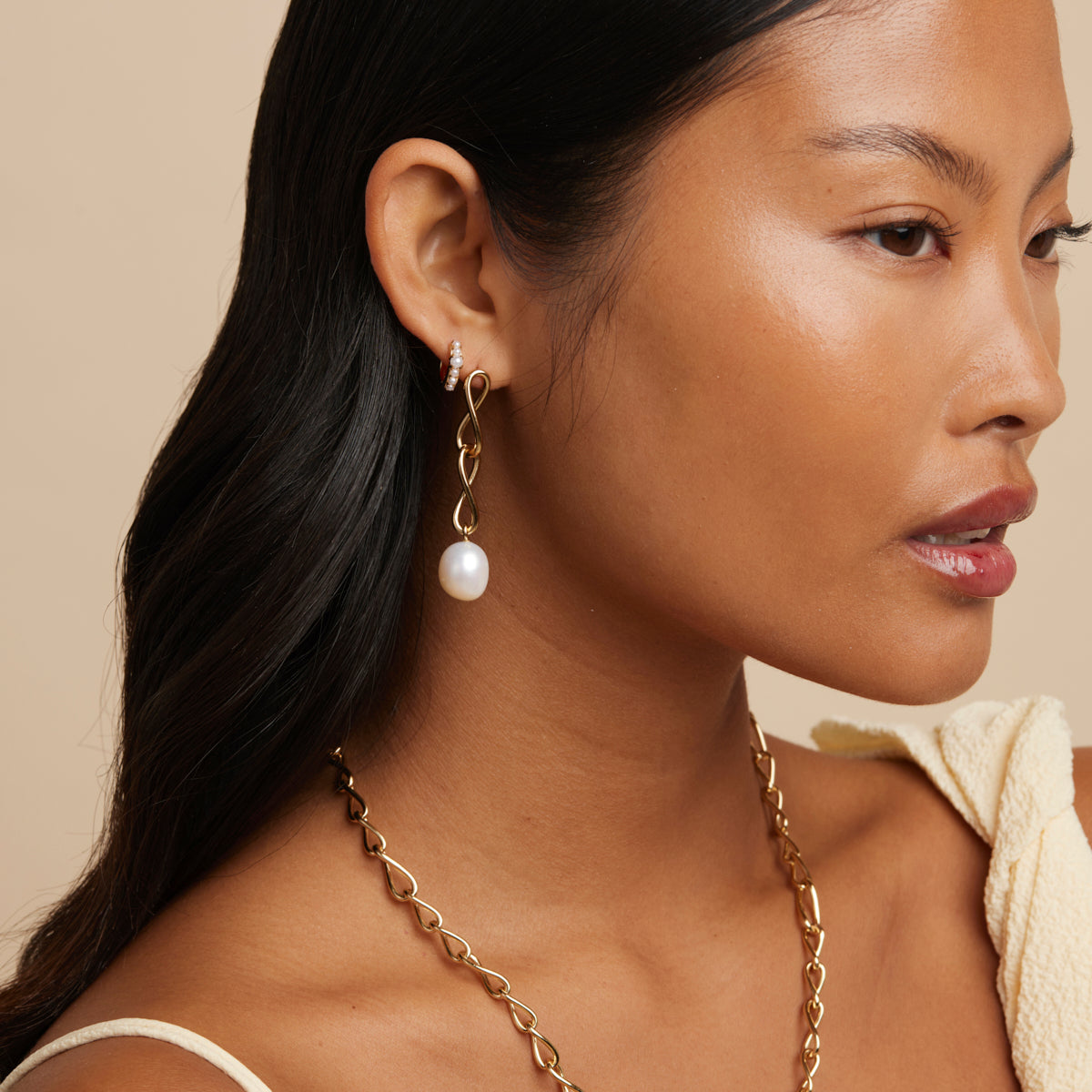 18k Gold Plated Jewellery - Infinite Pearl Drop Studs in Gold - Stud Earrings - Astrid & Miyu