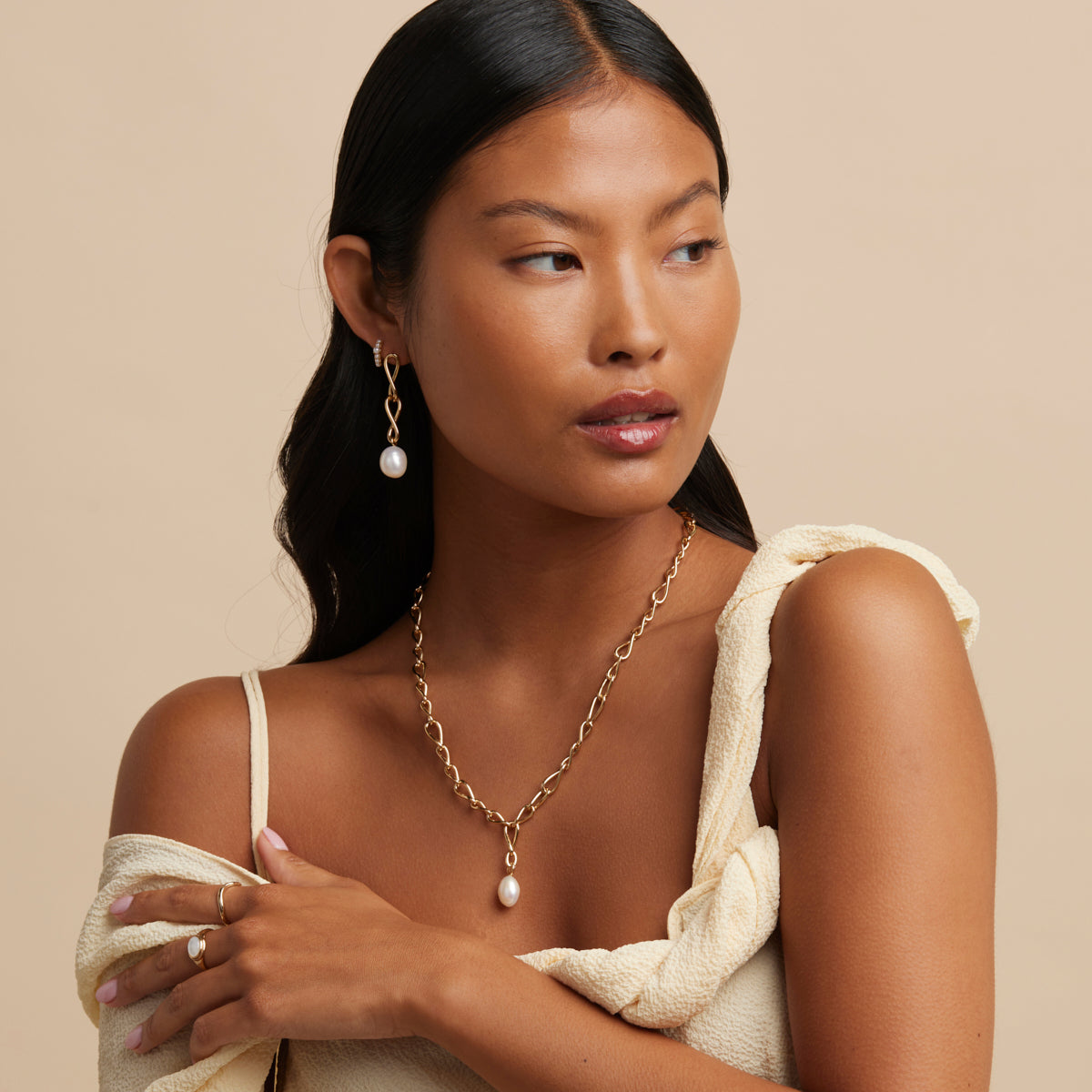 18k Gold Plated Jewellery - Infinite Pearl Drop Studs in Gold - Stud Earrings - Astrid & Miyu