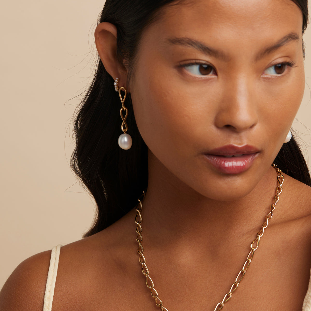 18k Gold Plated Jewellery - Infinite Pearl Drop Studs in Gold - Stud Earrings - Astrid & Miyu