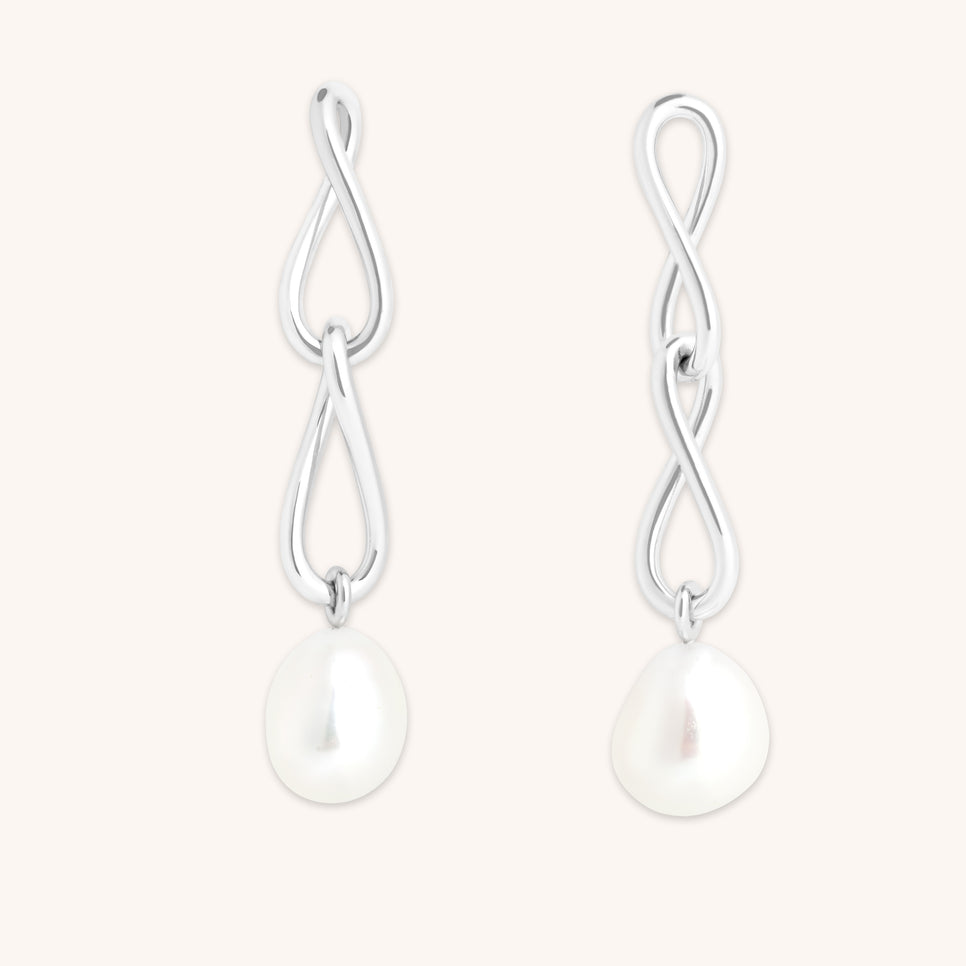 Earrings - Infinite Pearl Drop Studs in Silver - Stud Earrings - Astrid & Miyu
