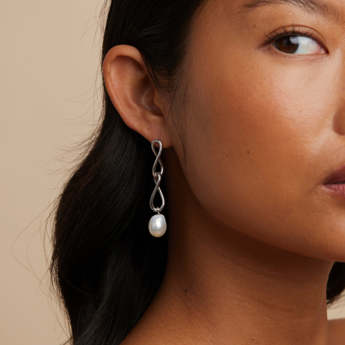Earrings - Infinite Pearl Drop Studs in Silver - Stud Earrings - Astrid & Miyu