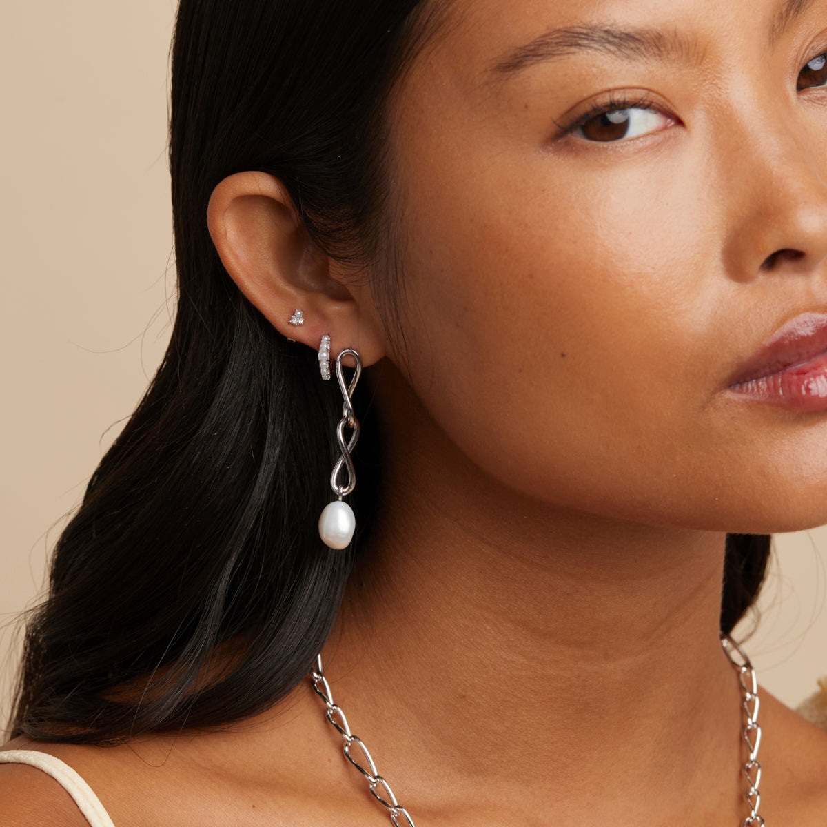 Earrings - Infinite Pearl Drop Studs in Silver - Stud Earrings - Astrid & Miyu