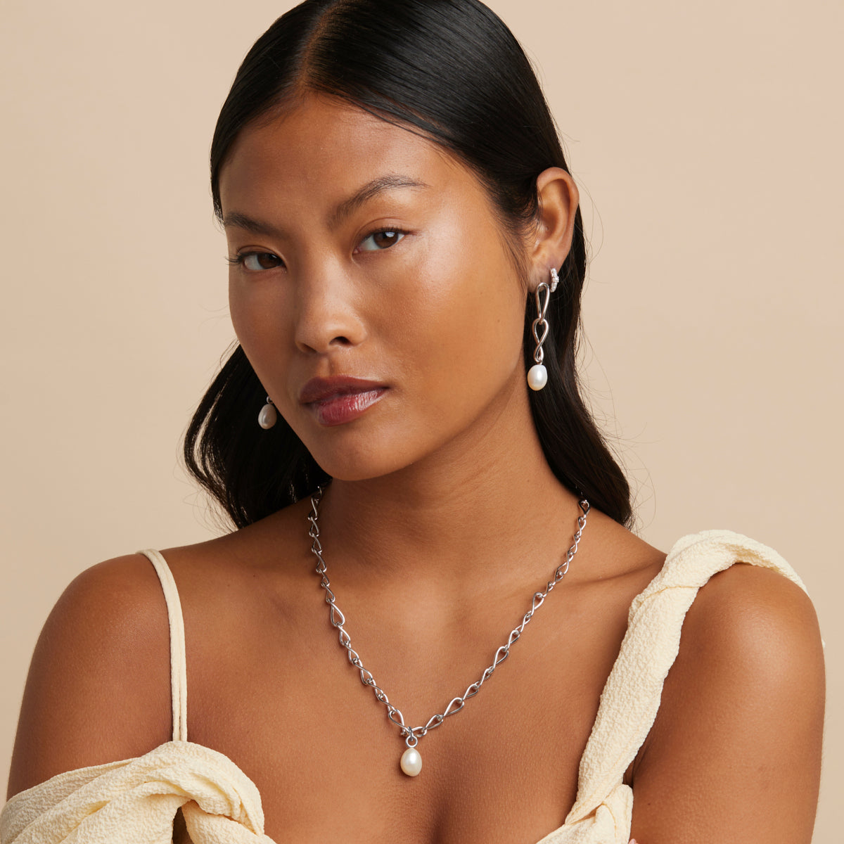 Earrings - Infinite Pearl Drop Studs in Silver - Stud Earrings - Astrid & Miyu