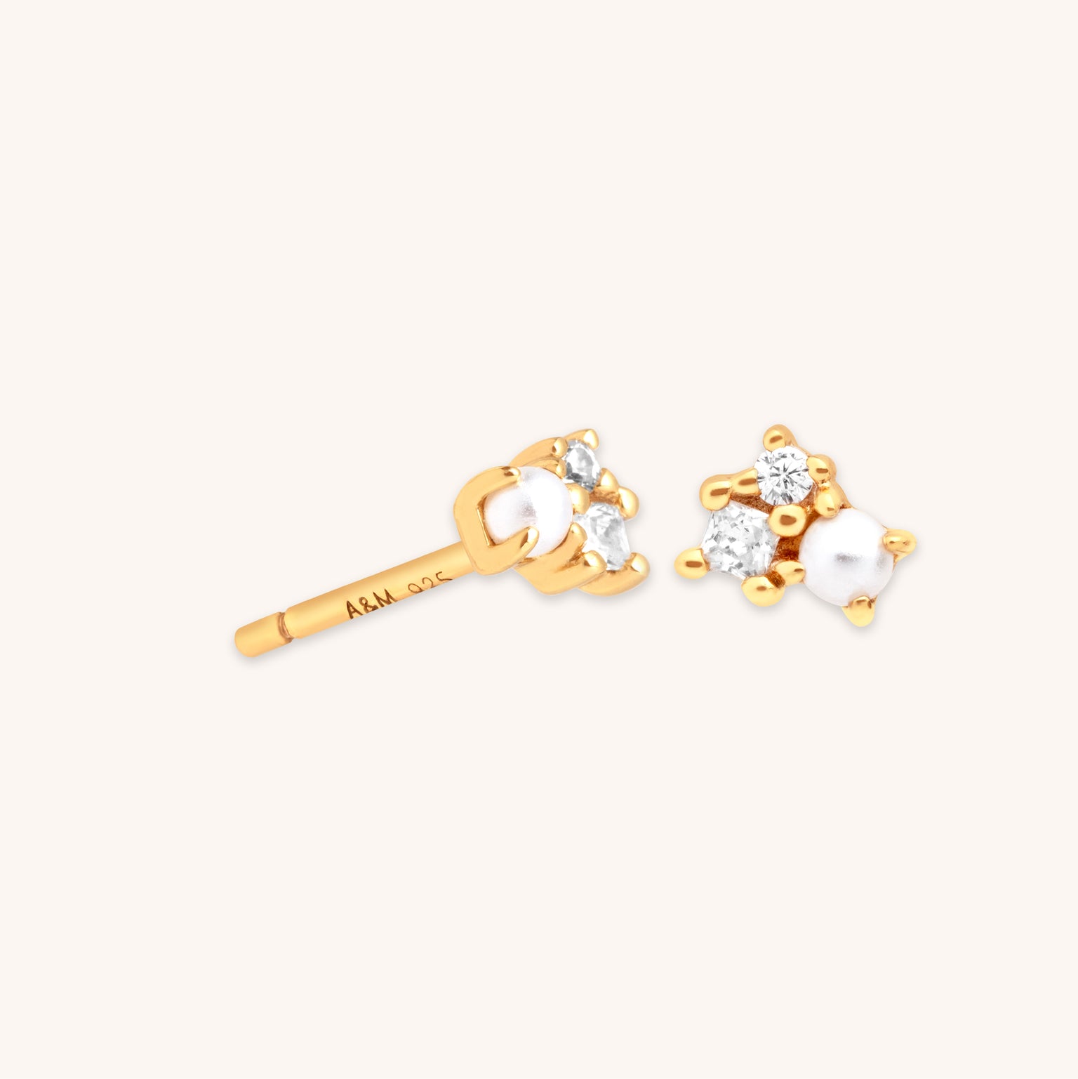 18k Gold Plated Jewellery - Pearl & Crystal Studs in Gold - Stud Earrings - Astrid & Miyu