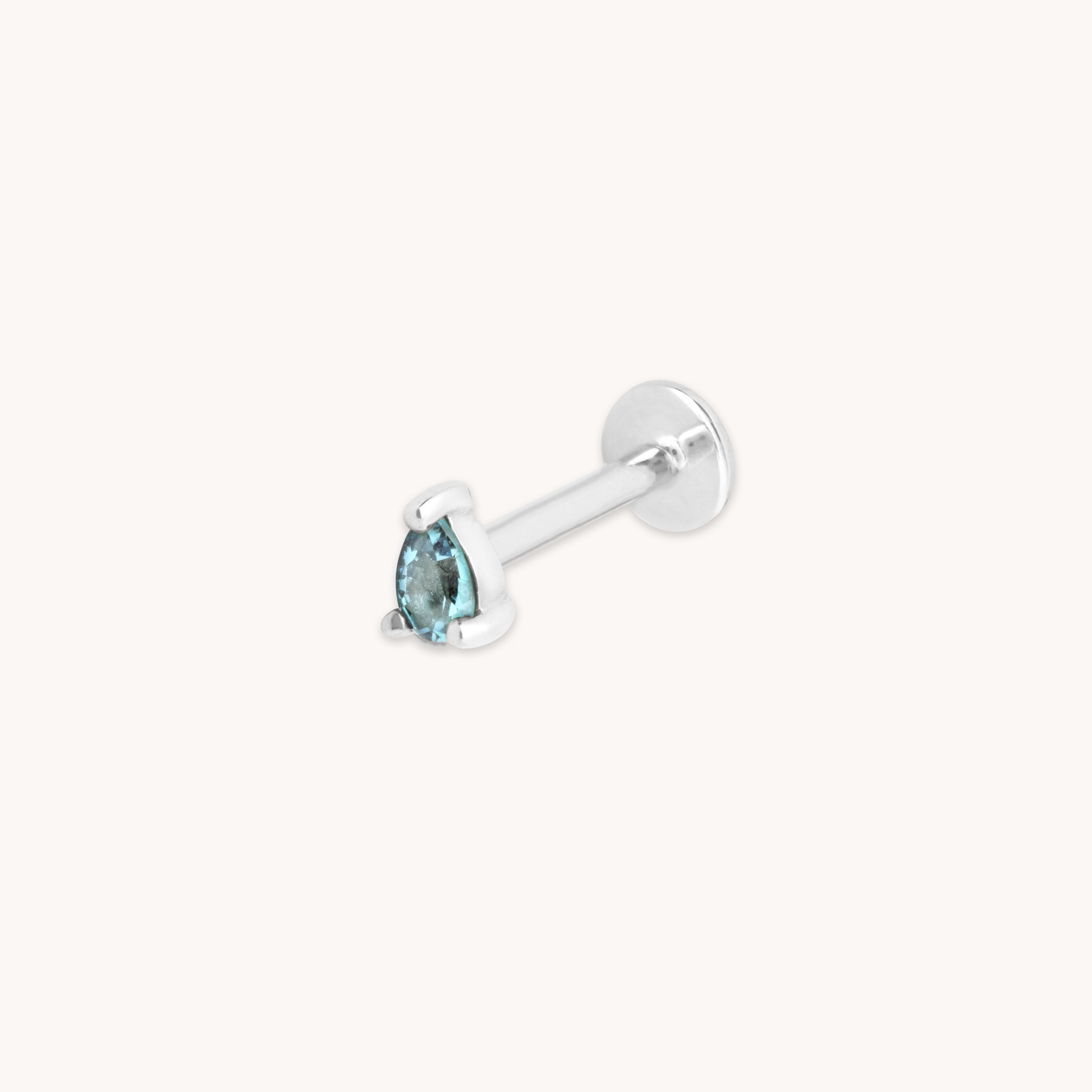 Flat Back Labret Studs - Alexandrite Pear Piercing Stud in Solid White Gold - Piercing Stud - Astrid & Miyu
