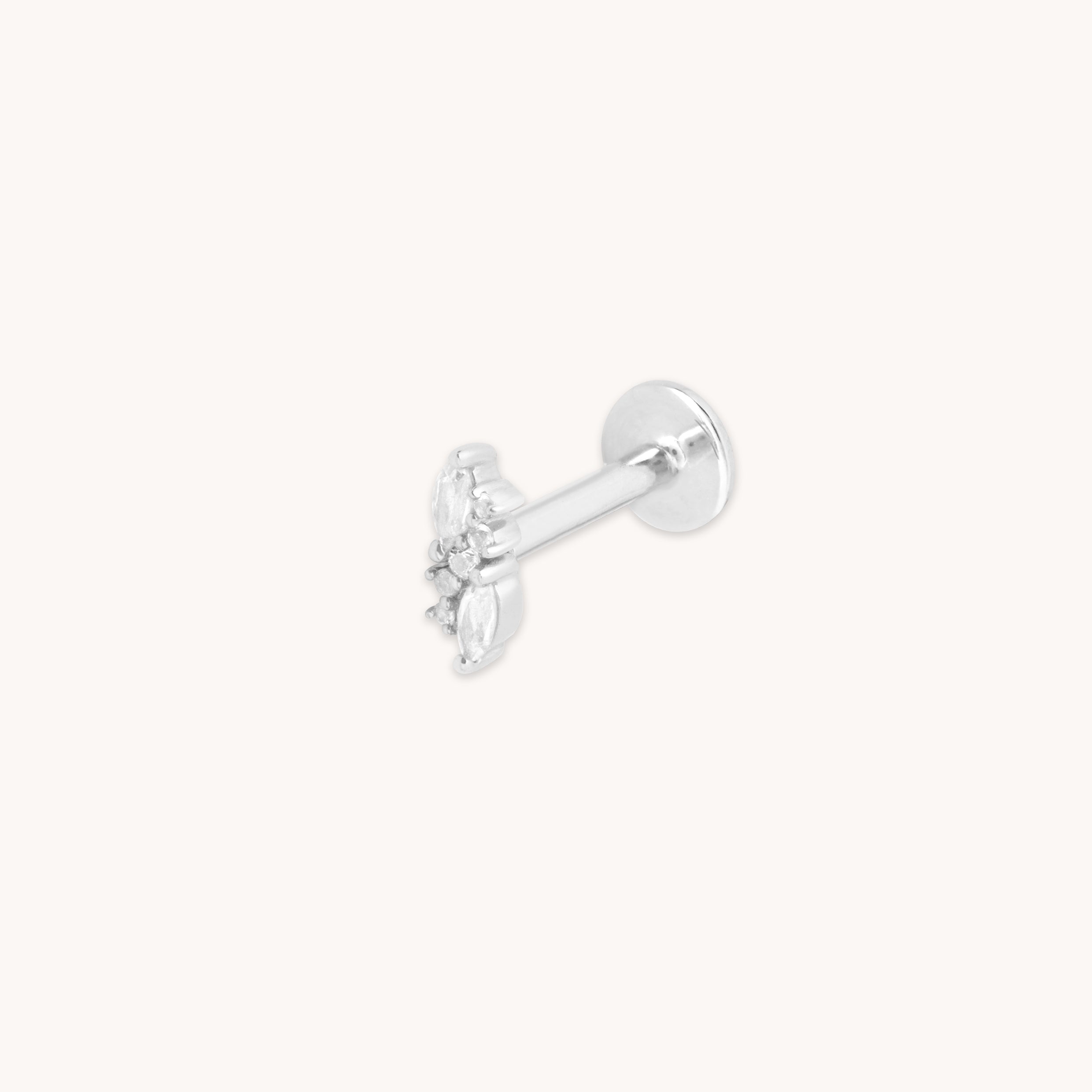 April White Topaz - White Topaz Cluster Piercing Stud in Solid White Gold - Piercing Stud - Astrid & Miyu