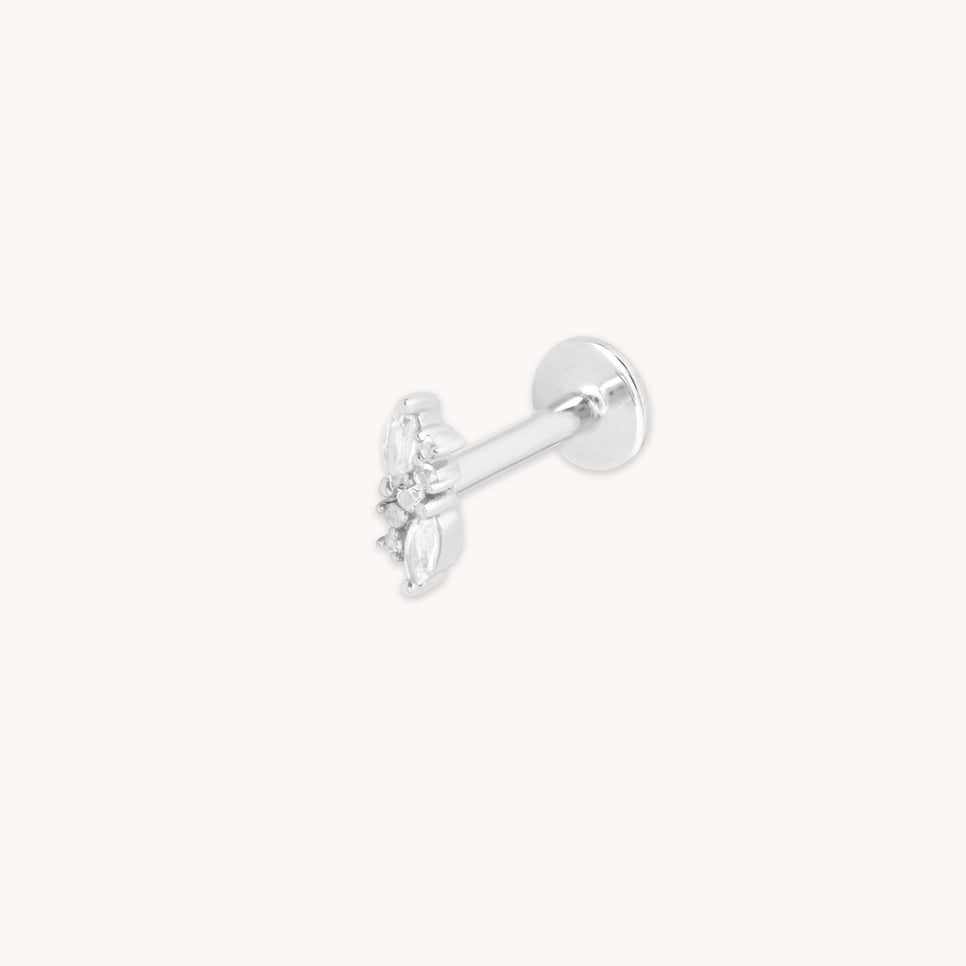 April White Topaz - White Topaz Cluster Piercing Stud in Solid White Gold - Piercing Stud - Astrid & Miyu