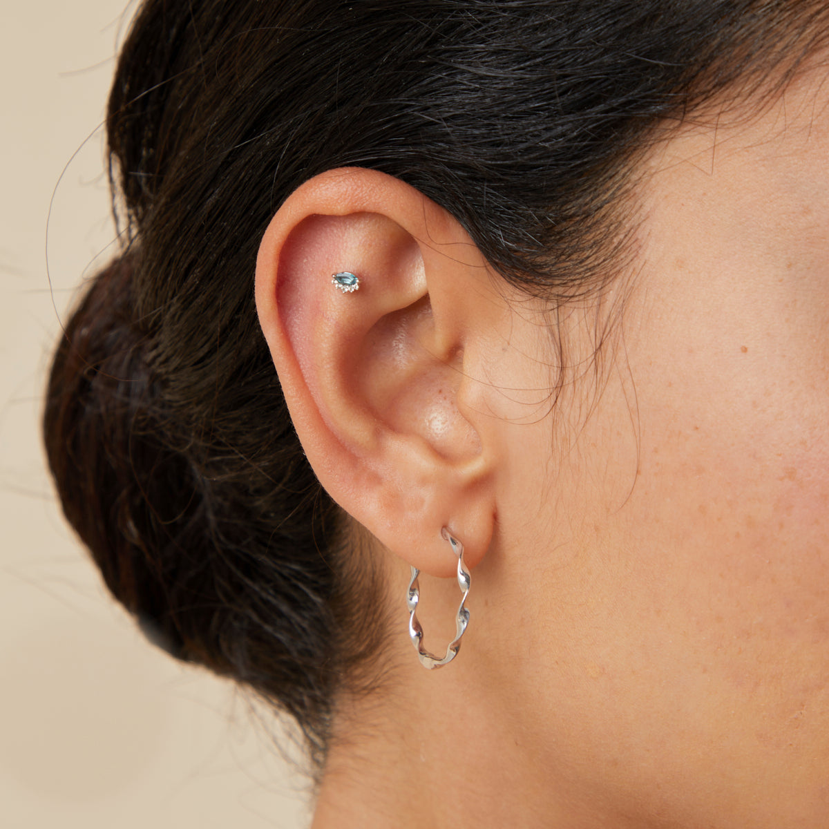 Flat Back Labret Studs - Evil Eye Alexandrite Piercing Stud in Solid White Gold - Piercing Stud - Astrid & Miyu