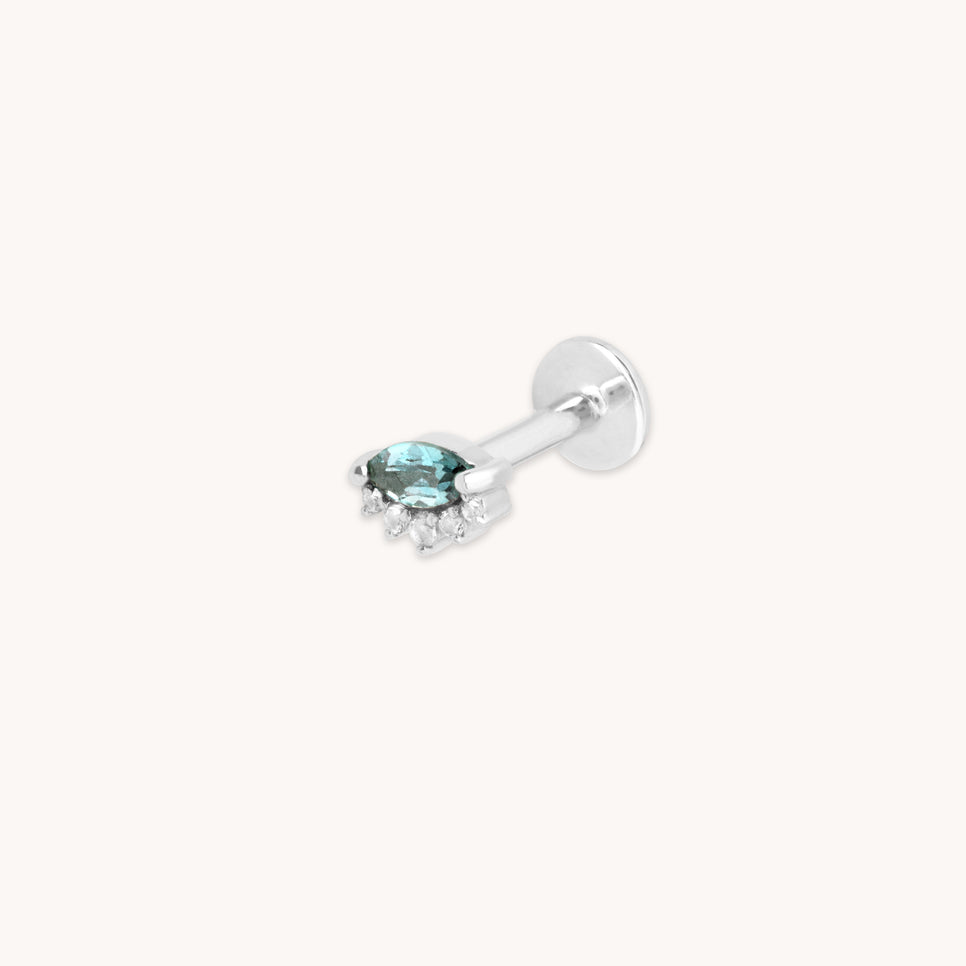 Flat Back Labret Studs - Evil Eye Alexandrite Piercing Stud in Solid White Gold - Piercing Stud - Astrid & Miyu
