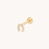 Flat Back Labret Studs - Pavé Horseshoe Piercing Stud in Solid Gold - Piercing Stud - Astrid & Miyu