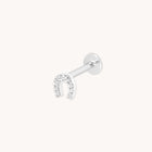 Flat Back Labret Studs - Pavé Horseshoe Piercing Stud in Solid White Gold - Piercing Stud - Astrid & Miyu