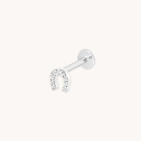 Flat Back Labret Studs - Pavé Horseshoe Piercing Stud in Solid White Gold - Piercing Stud - Astrid & Miyu