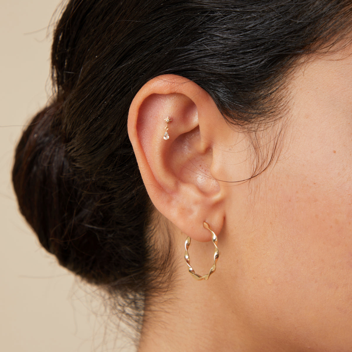 Cosmic Pear Charm Piercing Stud in Solid Gold-Astrid & Miyu