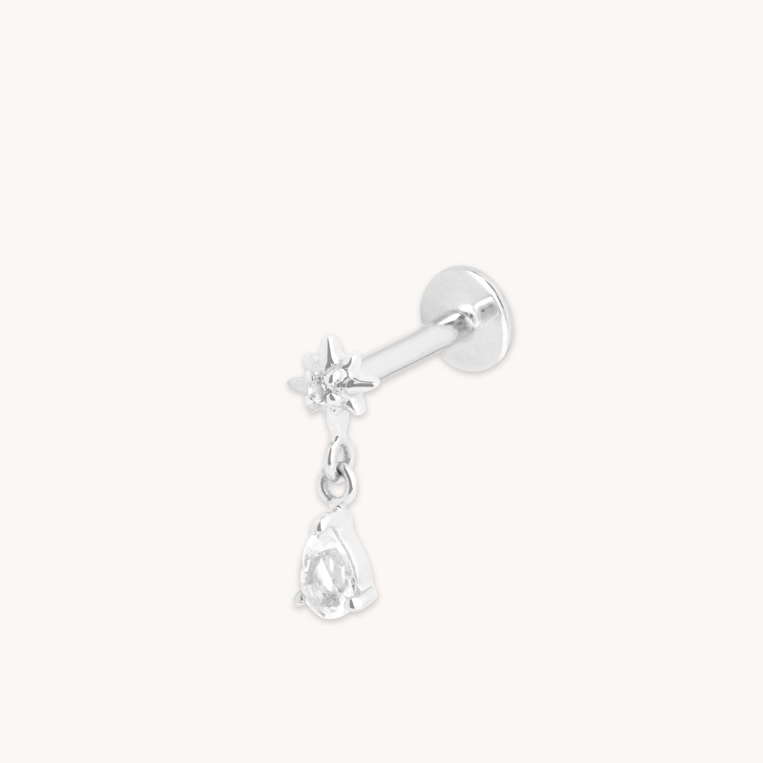 Flat Back Labret Studs - Cosmic Pear Charm Piercing Stud in Solid White Gold - Piercing Stud - Astrid & Miyu