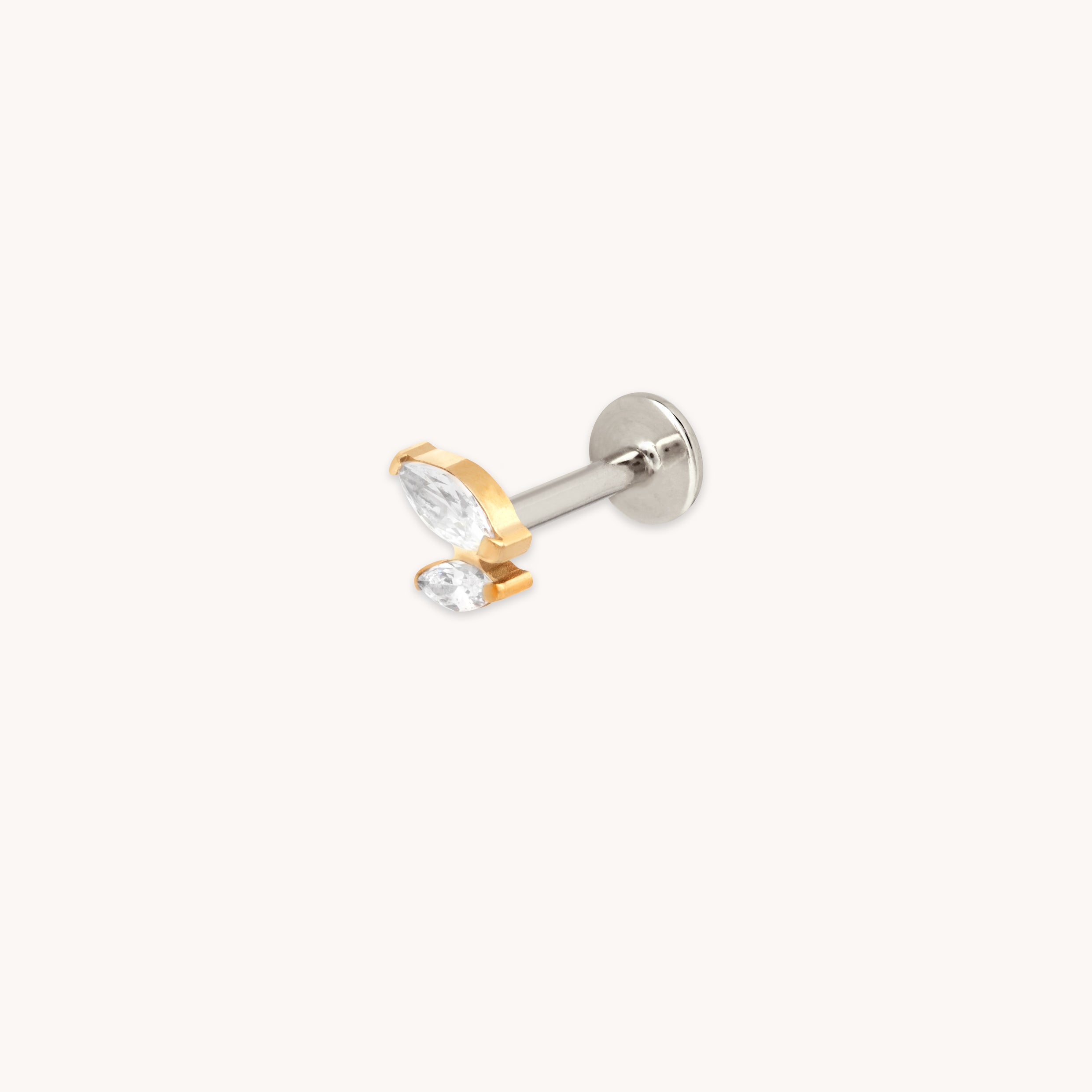 Crystal Double Marquise Titanium Piercing Stud in Gold-Astrid & Miyu
