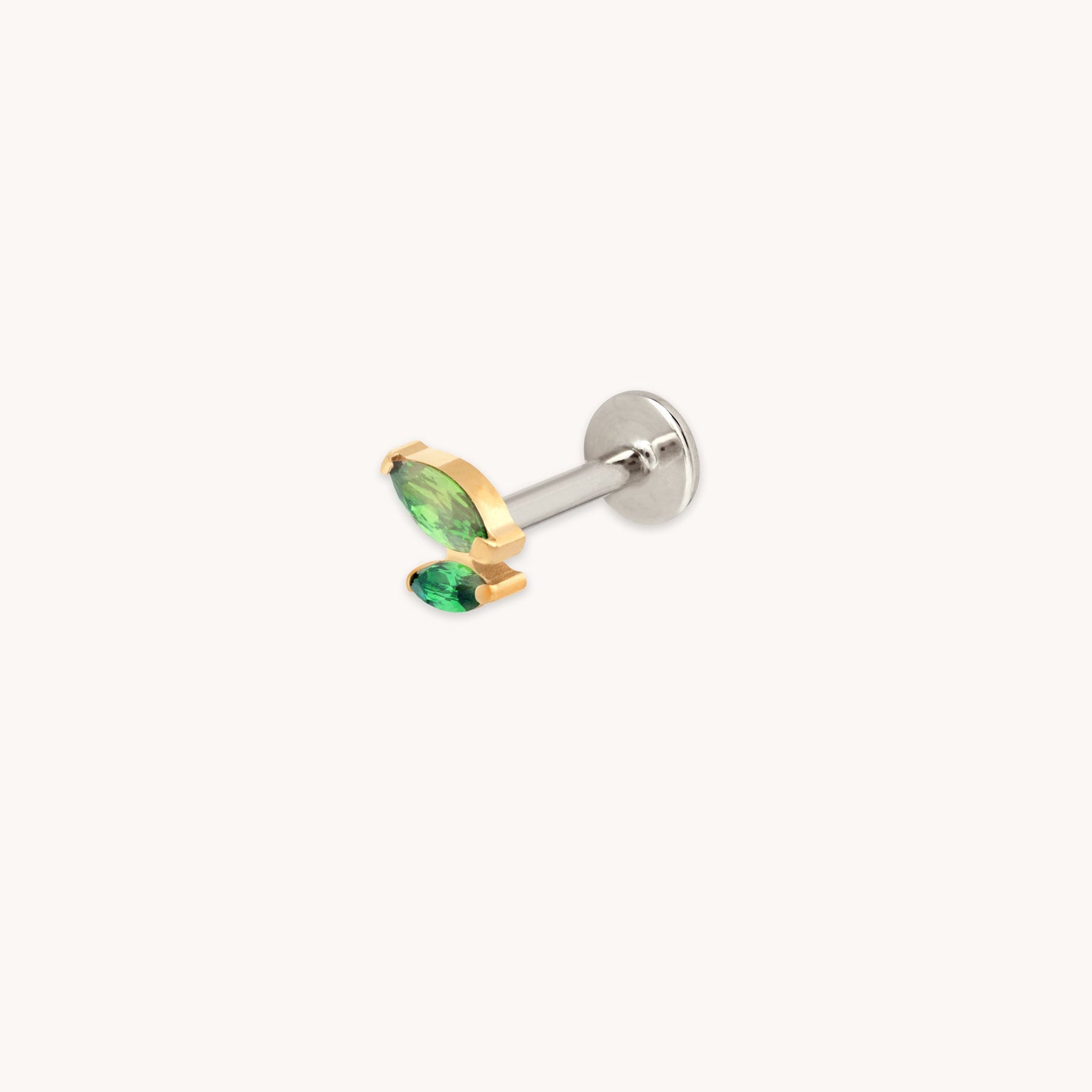 Green Double Marquise Titanium Piercing Stud in Gold-Astrid & Miyu