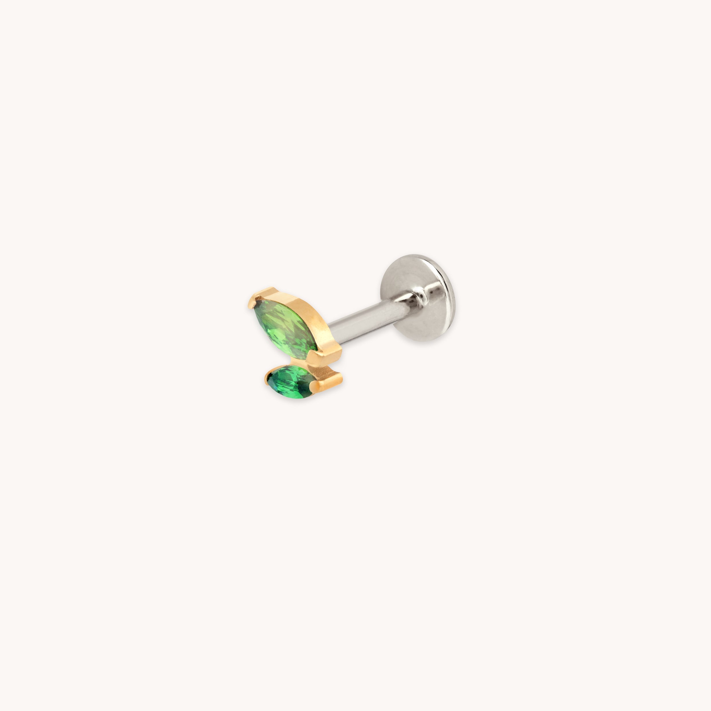 Green Double Marquise Titanium Piercing Stud in Gold-Astrid & Miyu