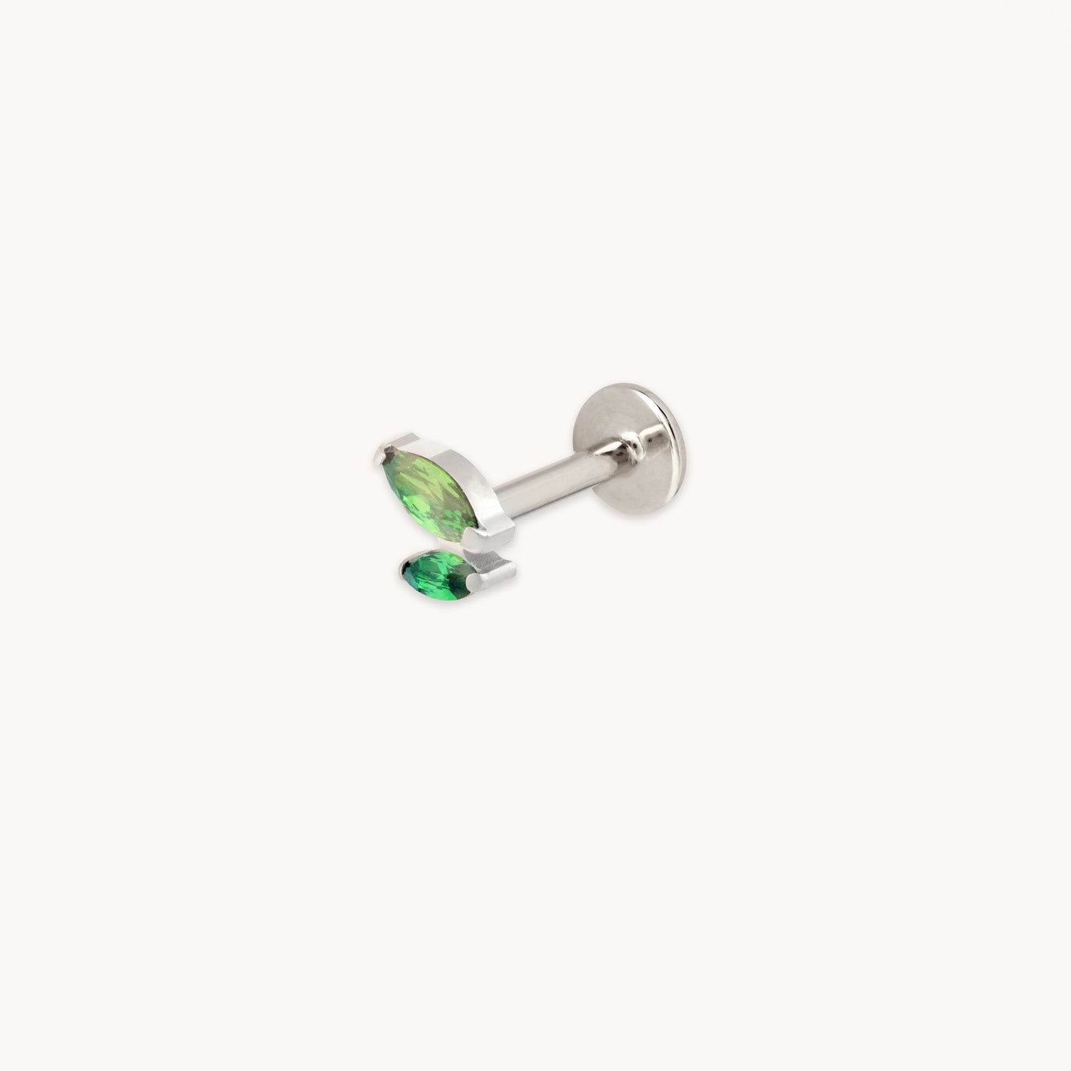 Green Double Marquise Titanium Piercing Stud in Platinum-Astrid & Miyu