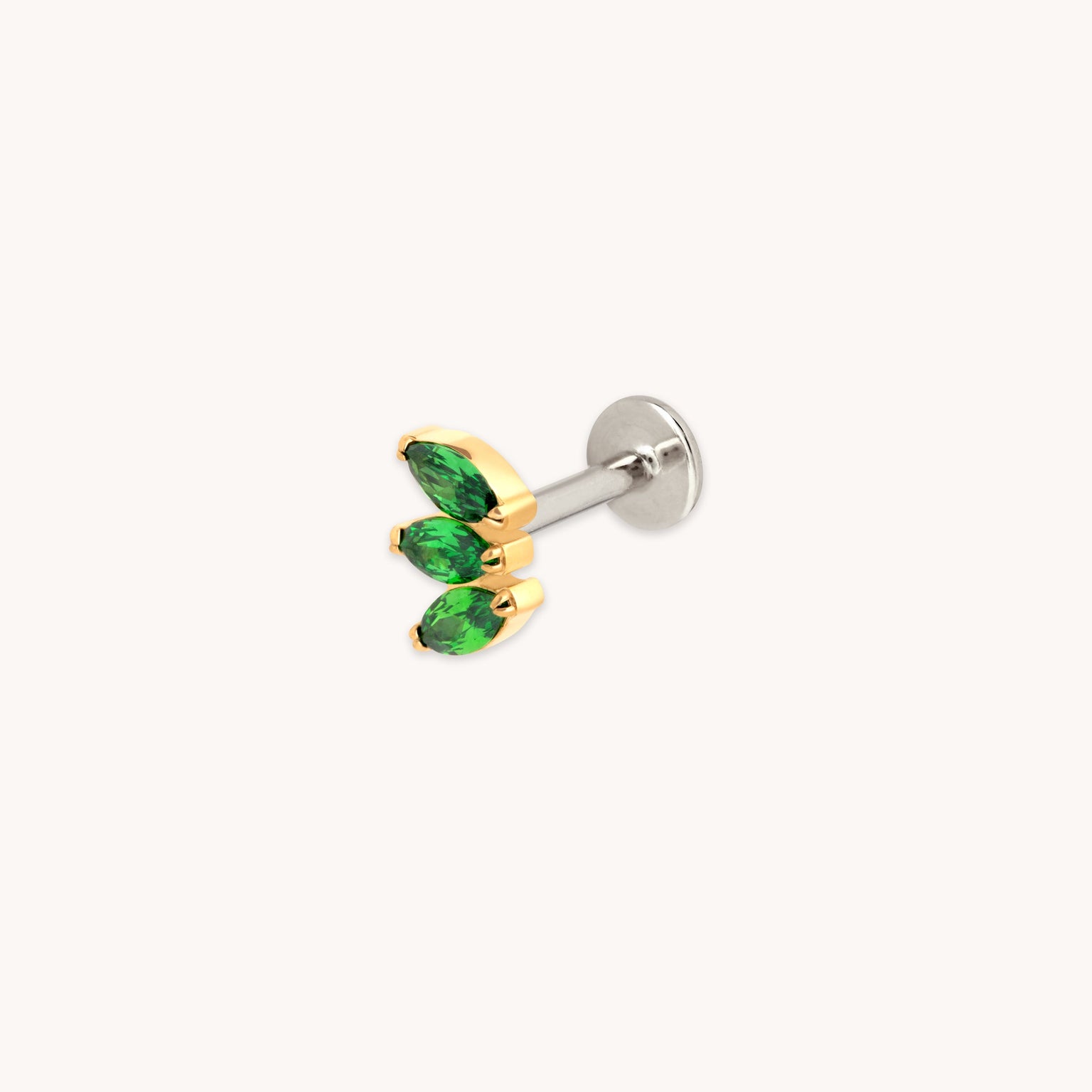 Green Marquise Fan Titanium Piercing Stud in Gold-Astrid & Miyu