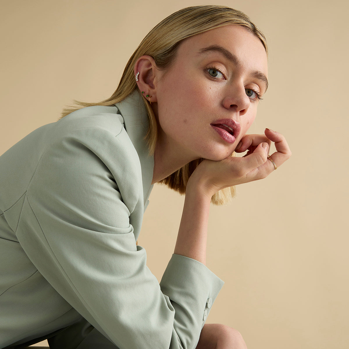 Conch Piercing Jewellery - Curved Marquise Titanium Piercing Stud in Gold - Piercing Stud - Astrid & Miyu