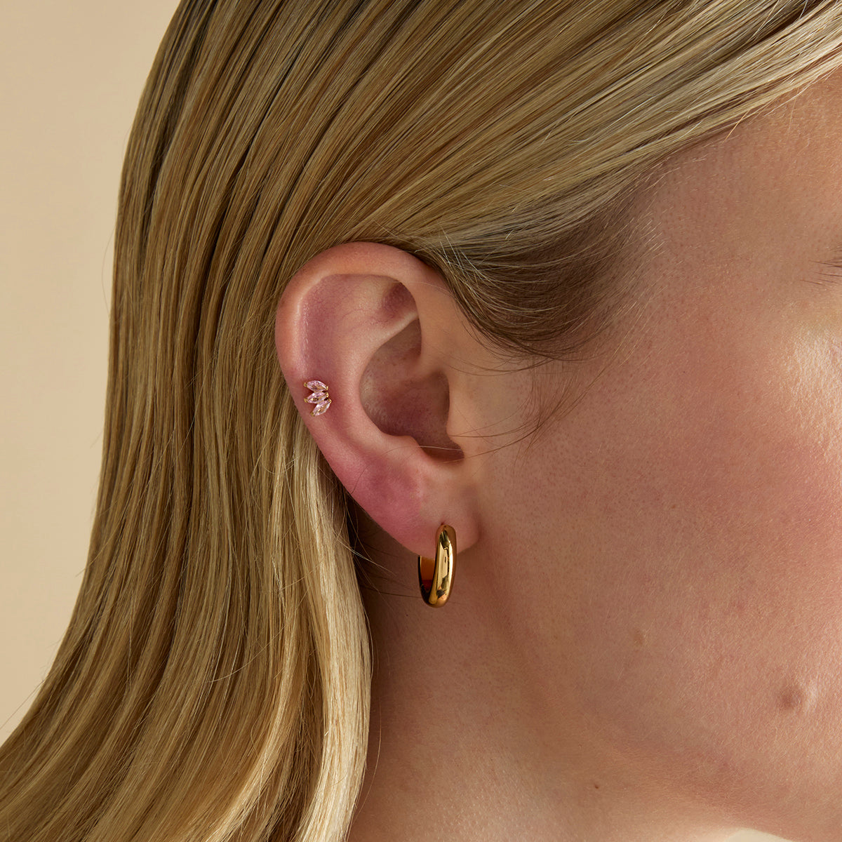 Conch Piercing Jewellery - Pink Marquise Fan Titanium Piercing Stud in Gold - Piercing Stud - Astrid & Miyu