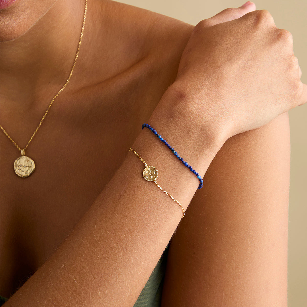 Bracelets - Lazurite Gemstone Bracelet in 9k Gold - Beaded Bracelet - Astrid & Miyu