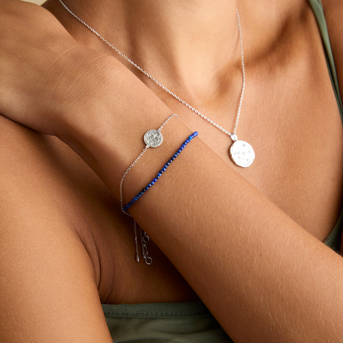 Bracelets - Lazurite Gemstone Bracelet in 9k White Gold - Beaded Bracelet - Astrid & Miyu