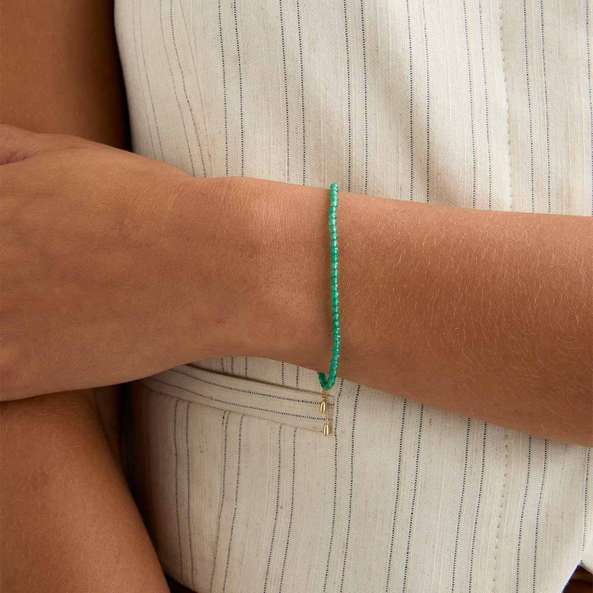 Bracelets - Green Agate Gemstone Bracelet in 9k Gold - Beaded Bracelet - Astrid & Miyu