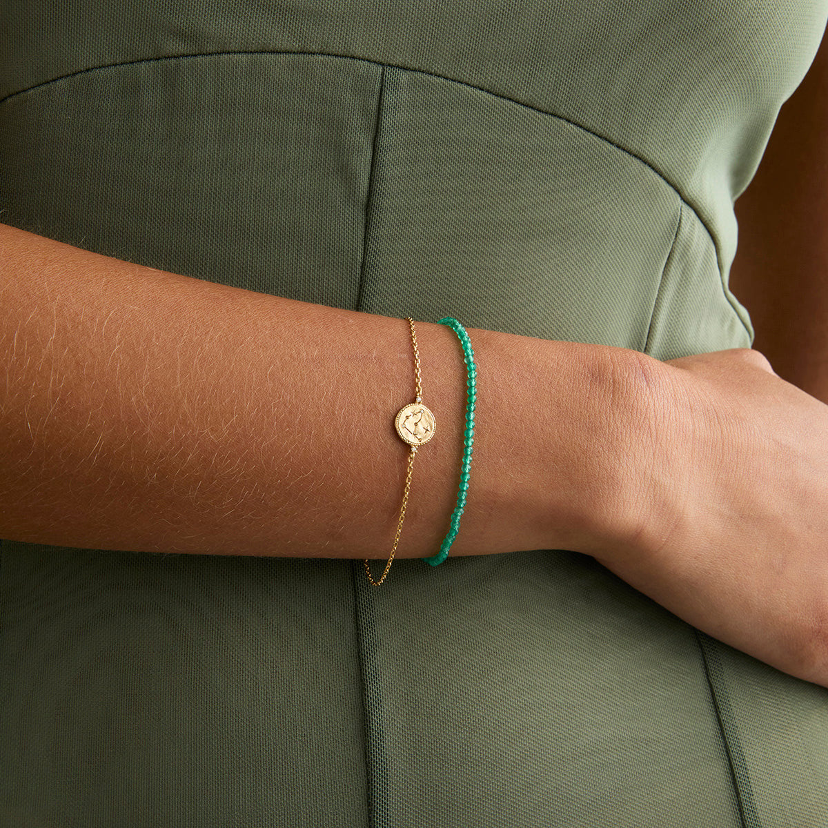 Bracelets - Green Agate Gemstone Bracelet in 9k Gold - Beaded Bracelet - Astrid & Miyu