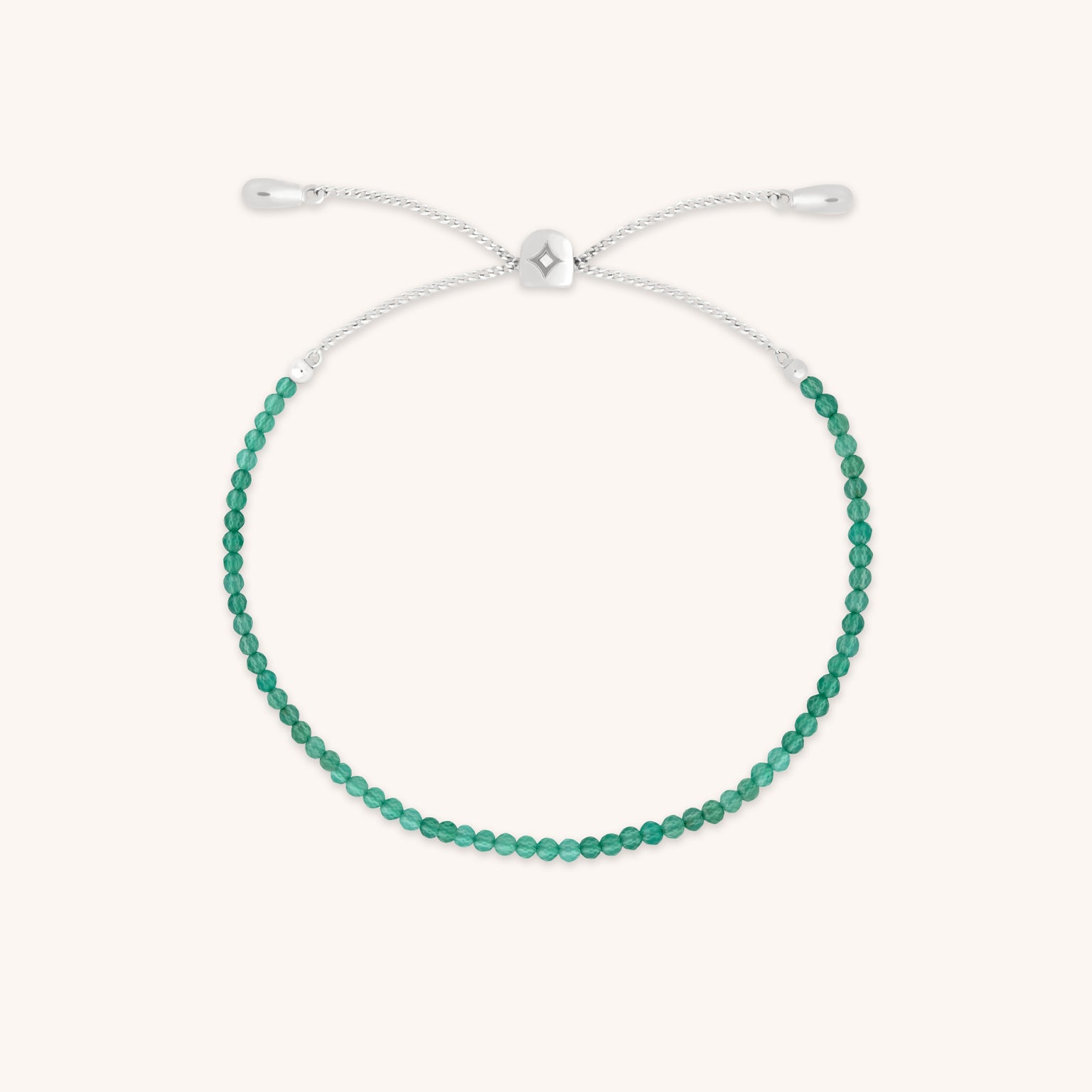Bracelets - Green Agate Gemstone Bracelet in 9k White Gold - Beaded Bracelet - Astrid & Miyu