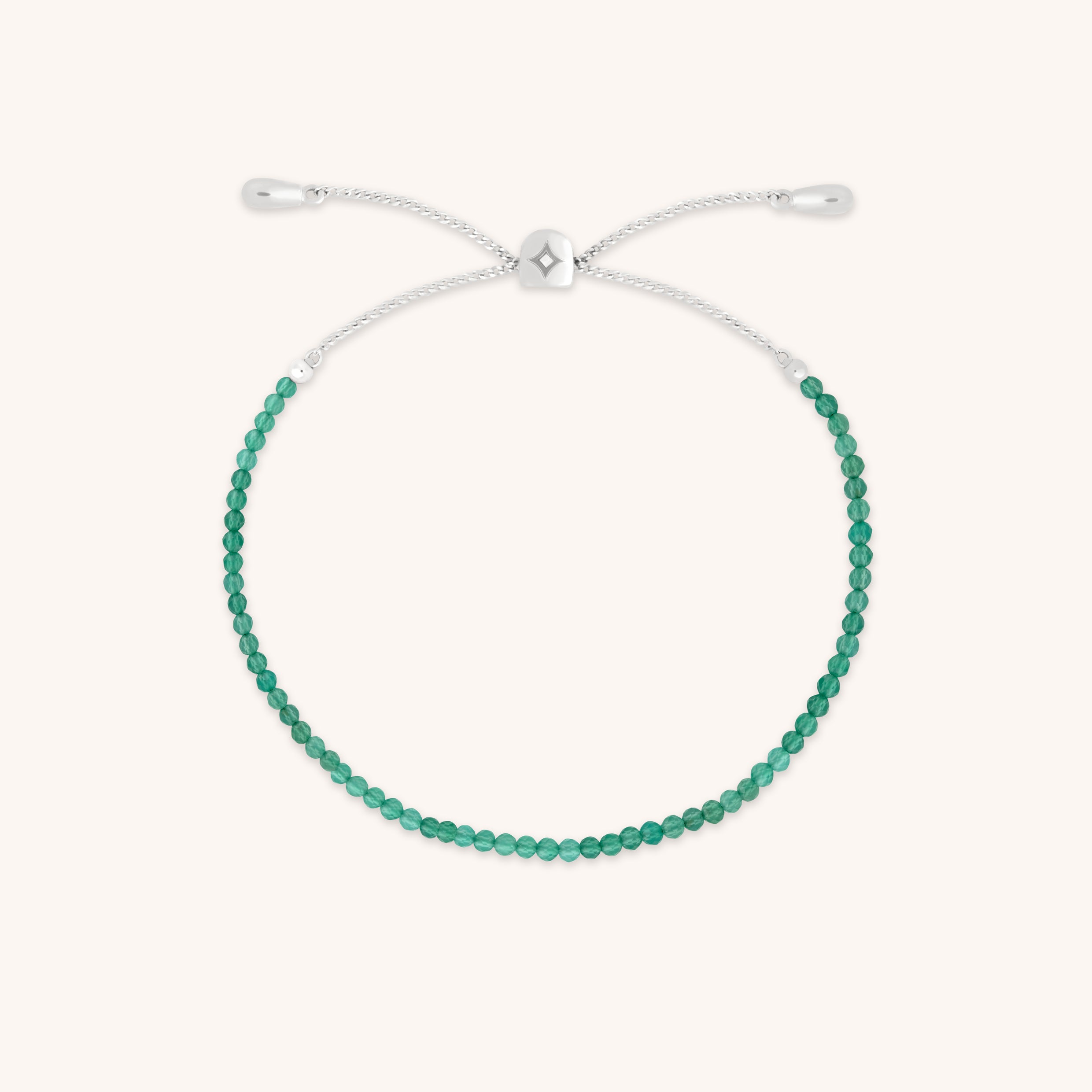 Bracelets - Green Agate Gemstone Bracelet in 9k White Gold - Beaded Bracelet - Astrid & Miyu