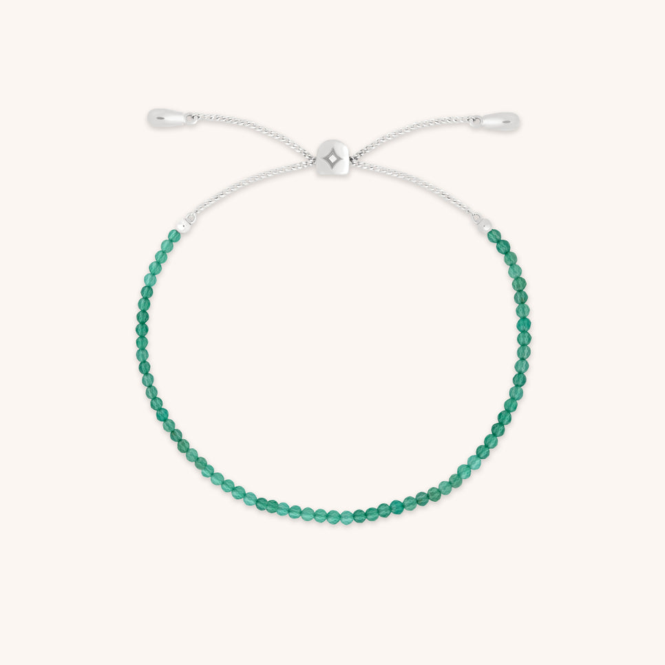 Bracelets - Green Agate Gemstone Bracelet in 9k White Gold - Beaded Bracelet - Astrid & Miyu