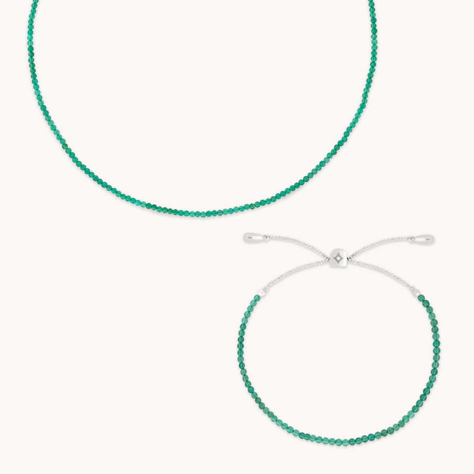 Bold Zodiacs & Zodiac Gift Sets - Green Agate Gemstone Gift Set in 9k White Gold - Stacking Sets - Astrid & Miyu