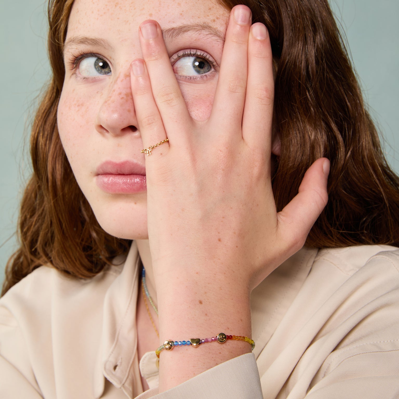 A&M Junior Collection - Junior Rainbow Gemstone Bracelet in 9k Gold - Beaded Bracelet - Astrid & Miyu