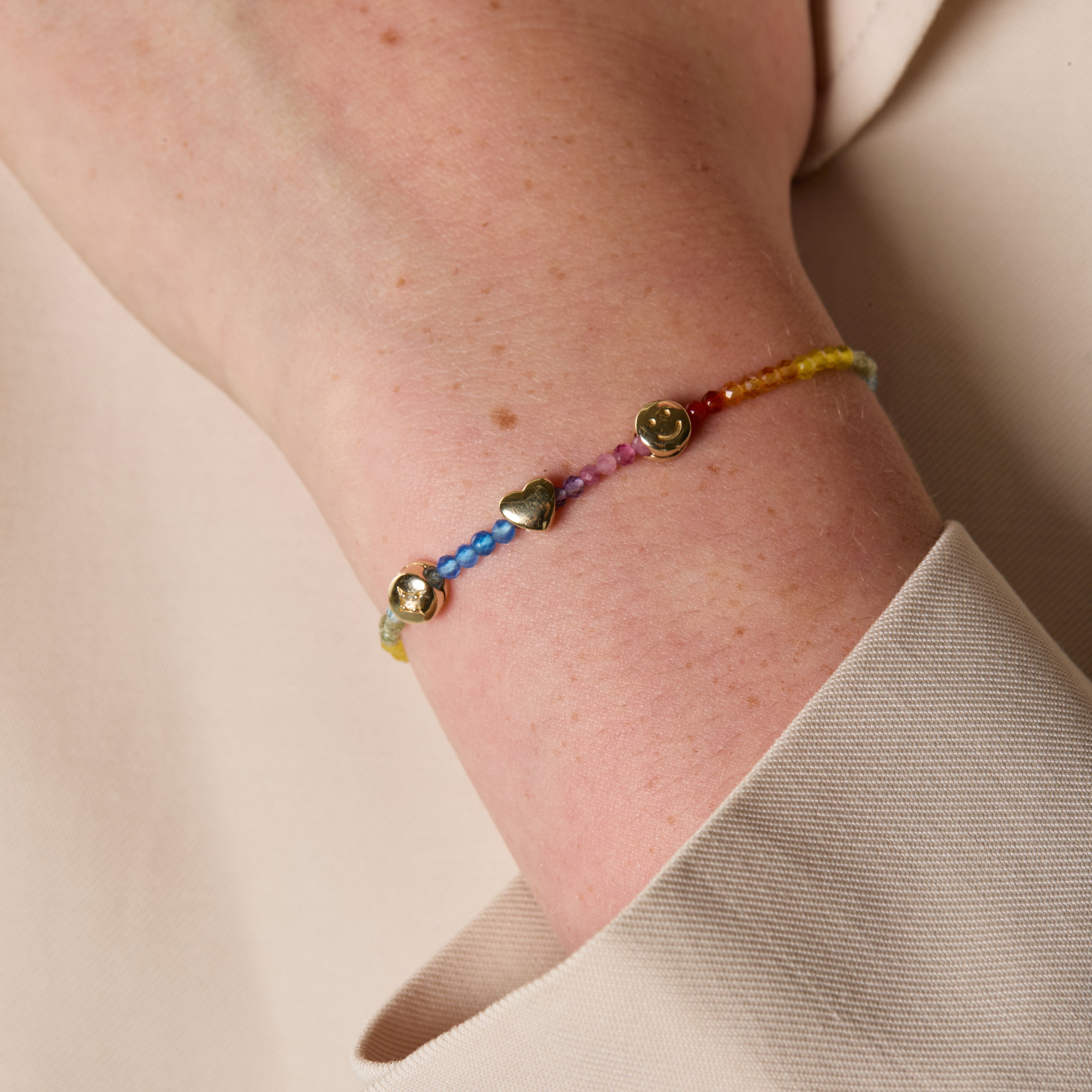 A&M Junior Collection - Junior Rainbow Gemstone Bracelet in 9k Gold - Beaded Bracelet - Astrid & Miyu