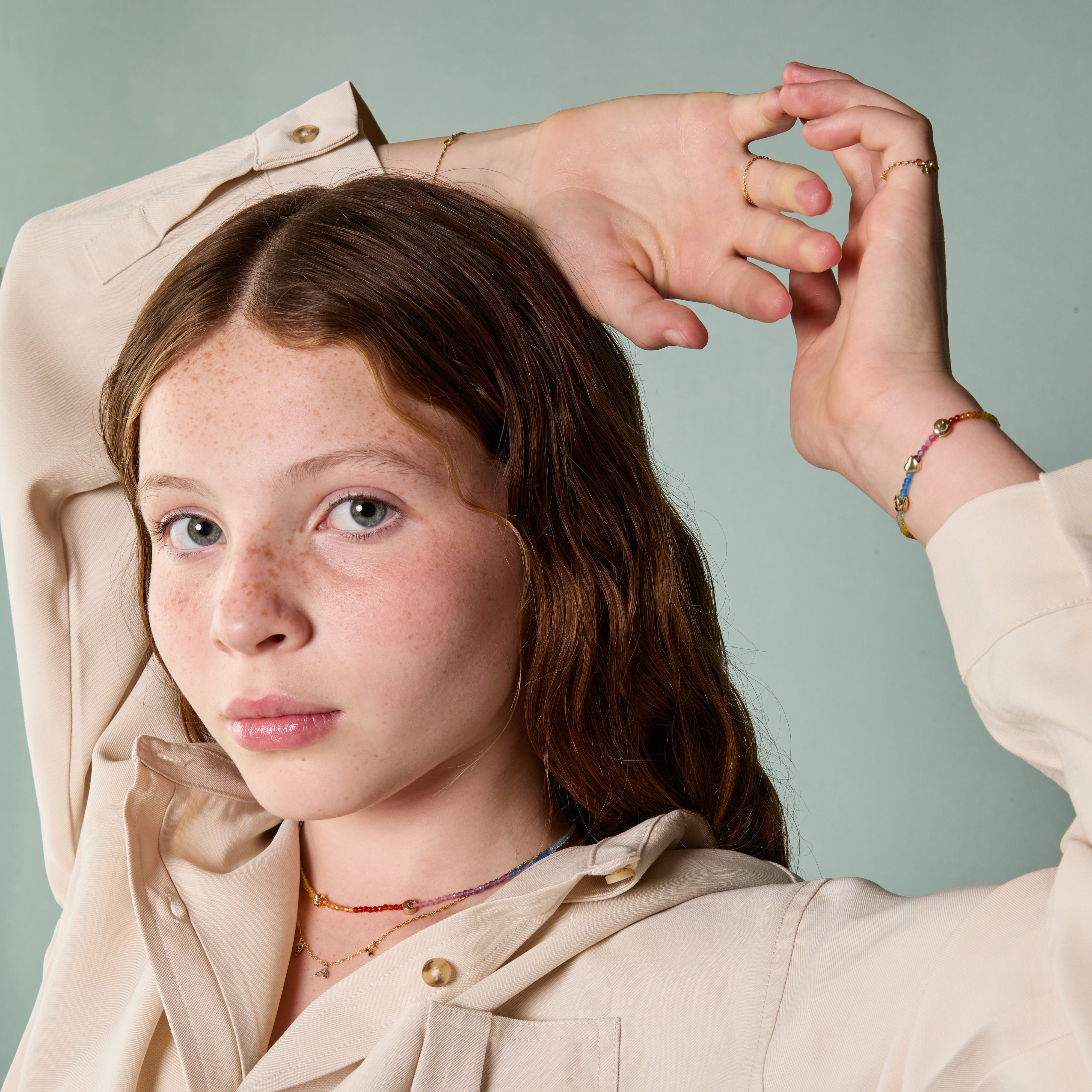 A&M Junior Collection - Junior Rainbow Gemstone Bracelet in 9k Gold - Beaded Bracelet - Astrid & Miyu