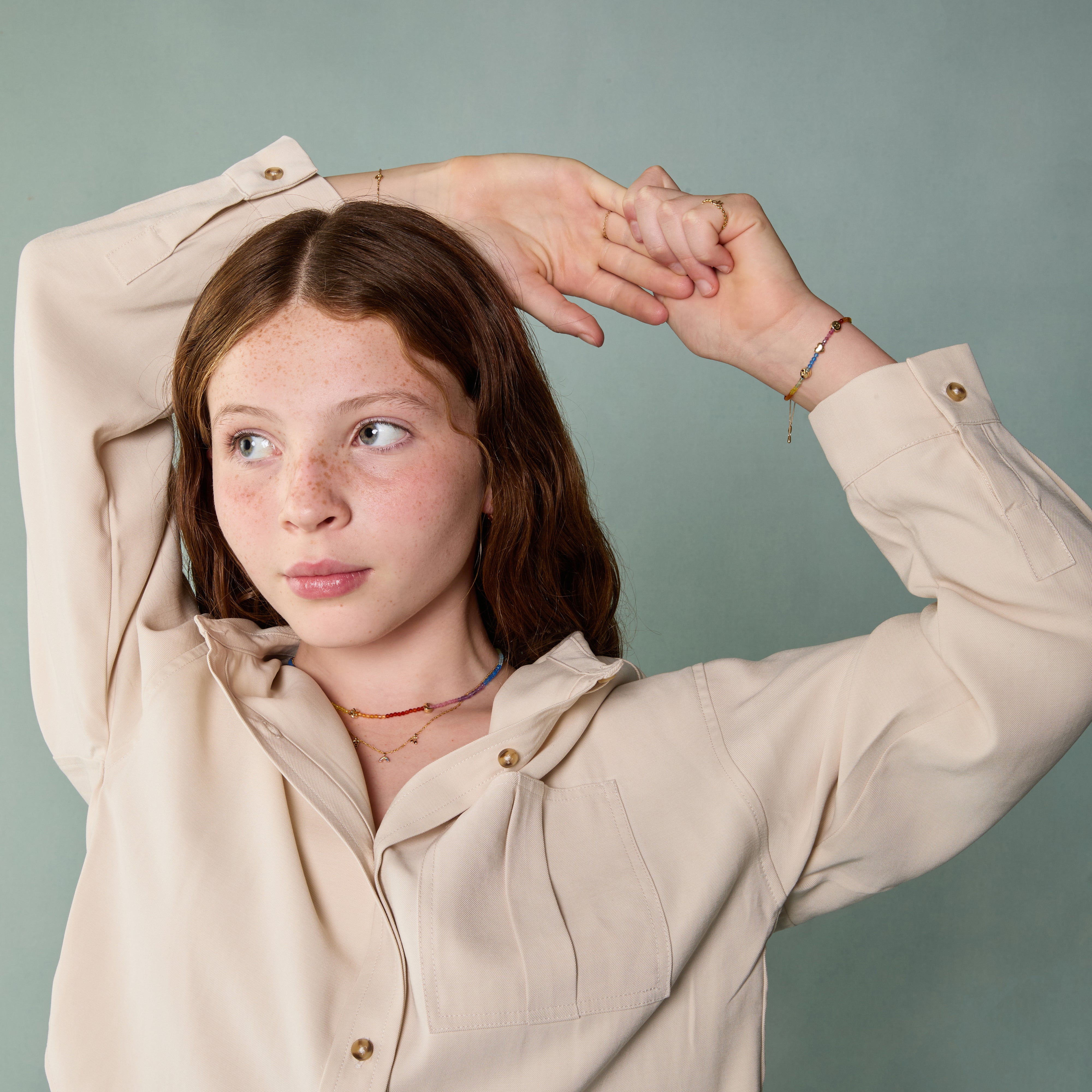 A&M Junior Collection - Junior Rainbow Gemstone Bracelet in 9k Gold - Beaded Bracelet - Astrid & Miyu