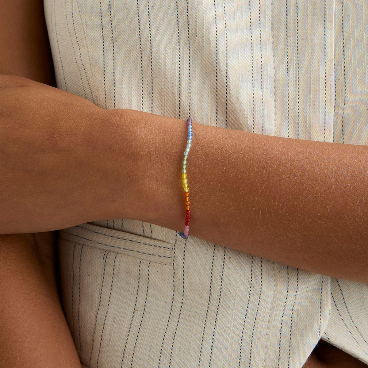 Bracelets - Rainbow Gemstone Bracelet in 9k White Gold - Beaded Bracelet - Astrid & Miyu