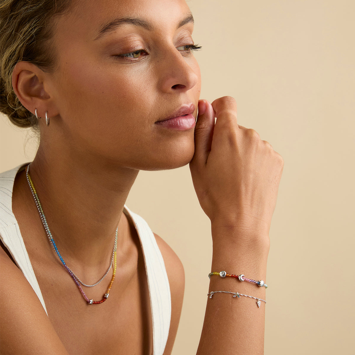 Bracelets - Rainbow Gemstone Bracelet in 9k White Gold - Beaded Bracelet - Astrid & Miyu