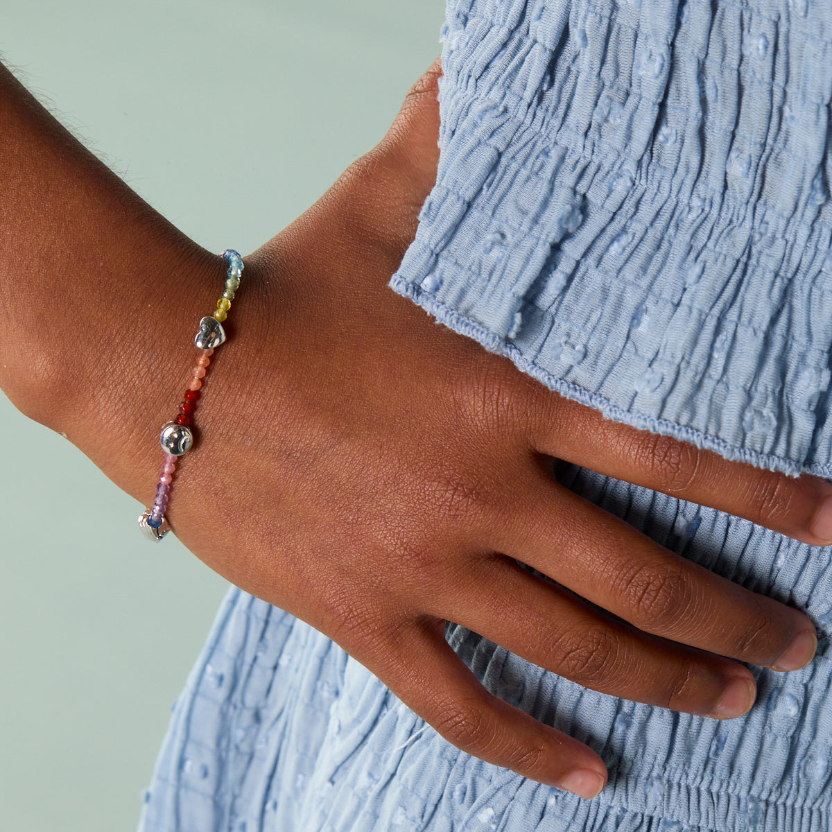 A&M Junior Collection - Junior Rainbow Gemstone Bracelet in 9k White Gold - Beaded Bracelet - Astrid & Miyu