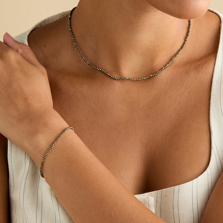 Beaded Jewellery - Ironstone Gemstone Necklace in 9k White Gold - Beaded Necklace - Astrid & Miyu