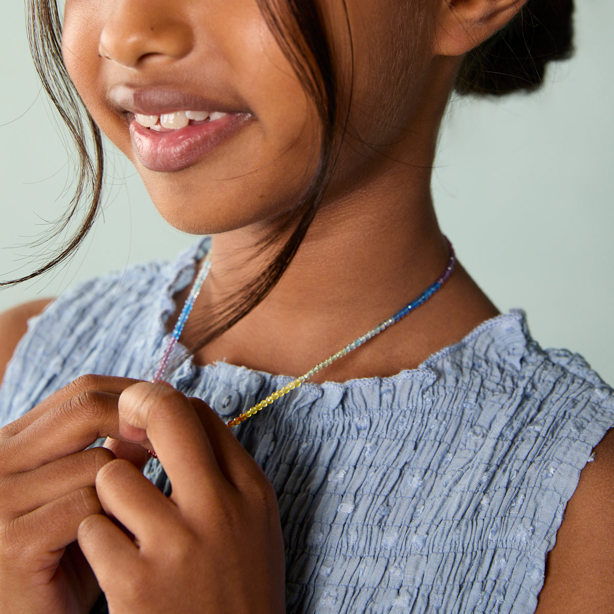 A&M Junior Collection - Junior Rainbow Gemstone Necklace in 9k Gold - Beaded Necklace - Astrid & Miyu