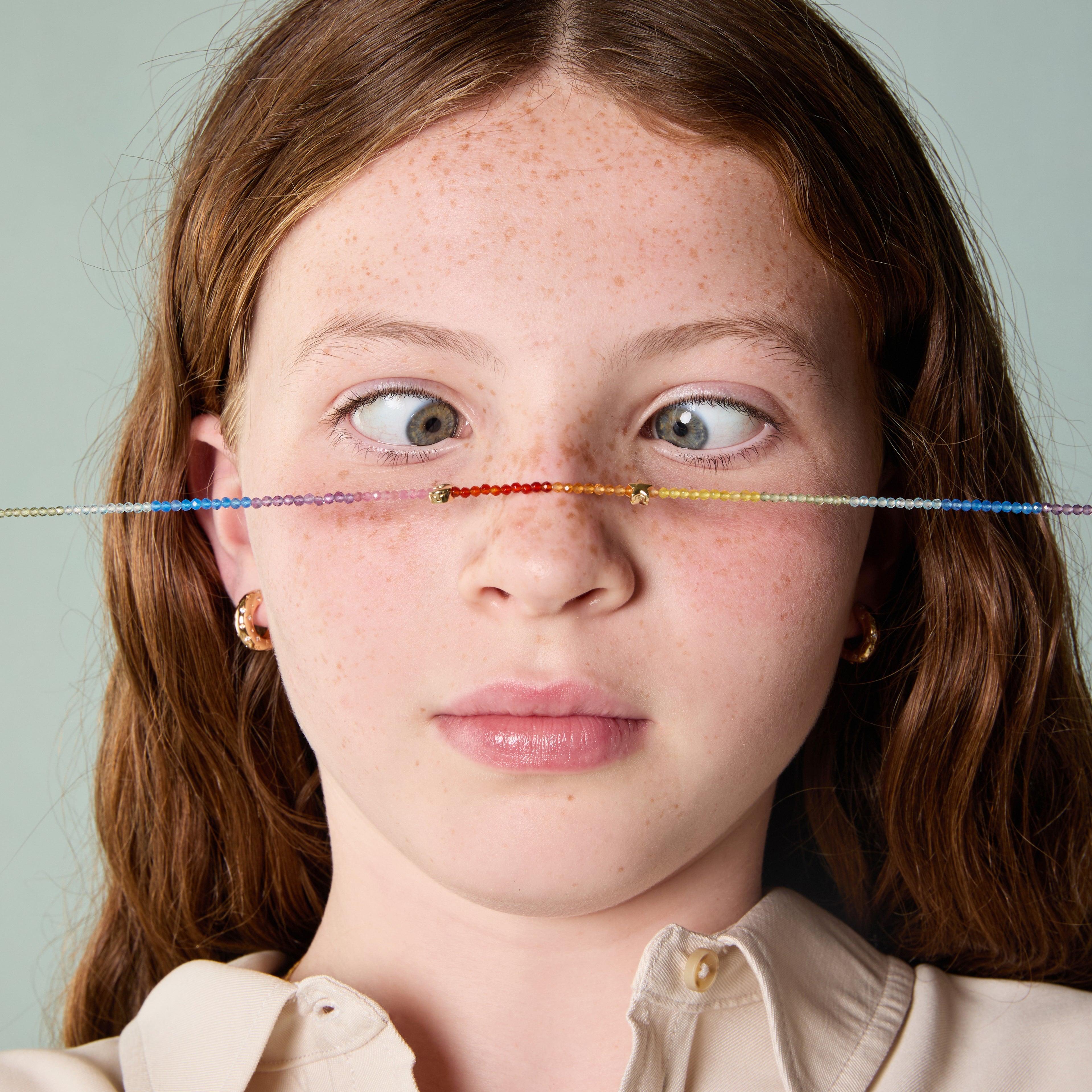 A&M Junior Collection - Junior Rainbow Gemstone Necklace in 9k Gold - Beaded Necklace - Astrid & Miyu