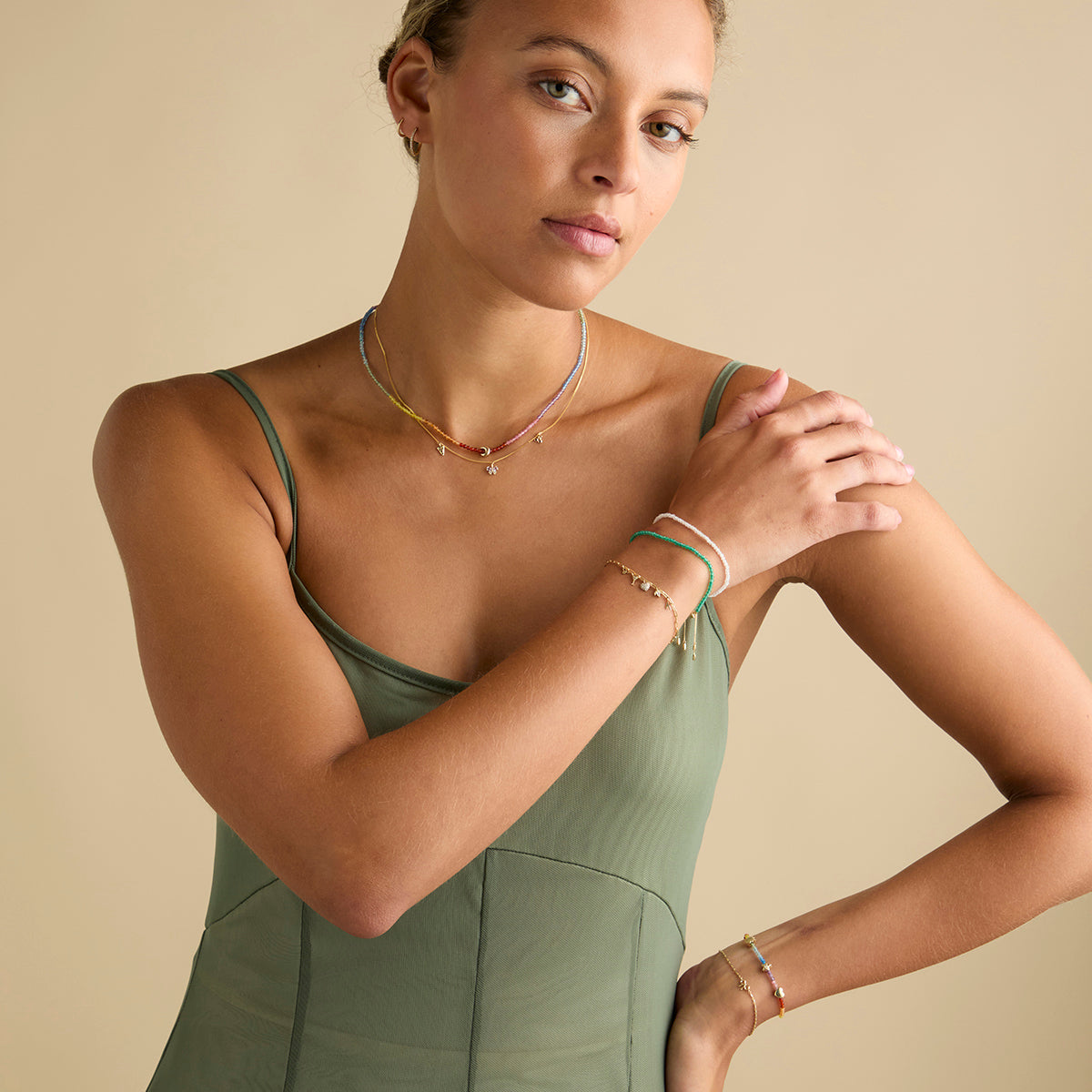 Beaded Jewellery - Rainbow Gemstone Necklace in 9k Gold - Beaded Necklace - Astrid & Miyu