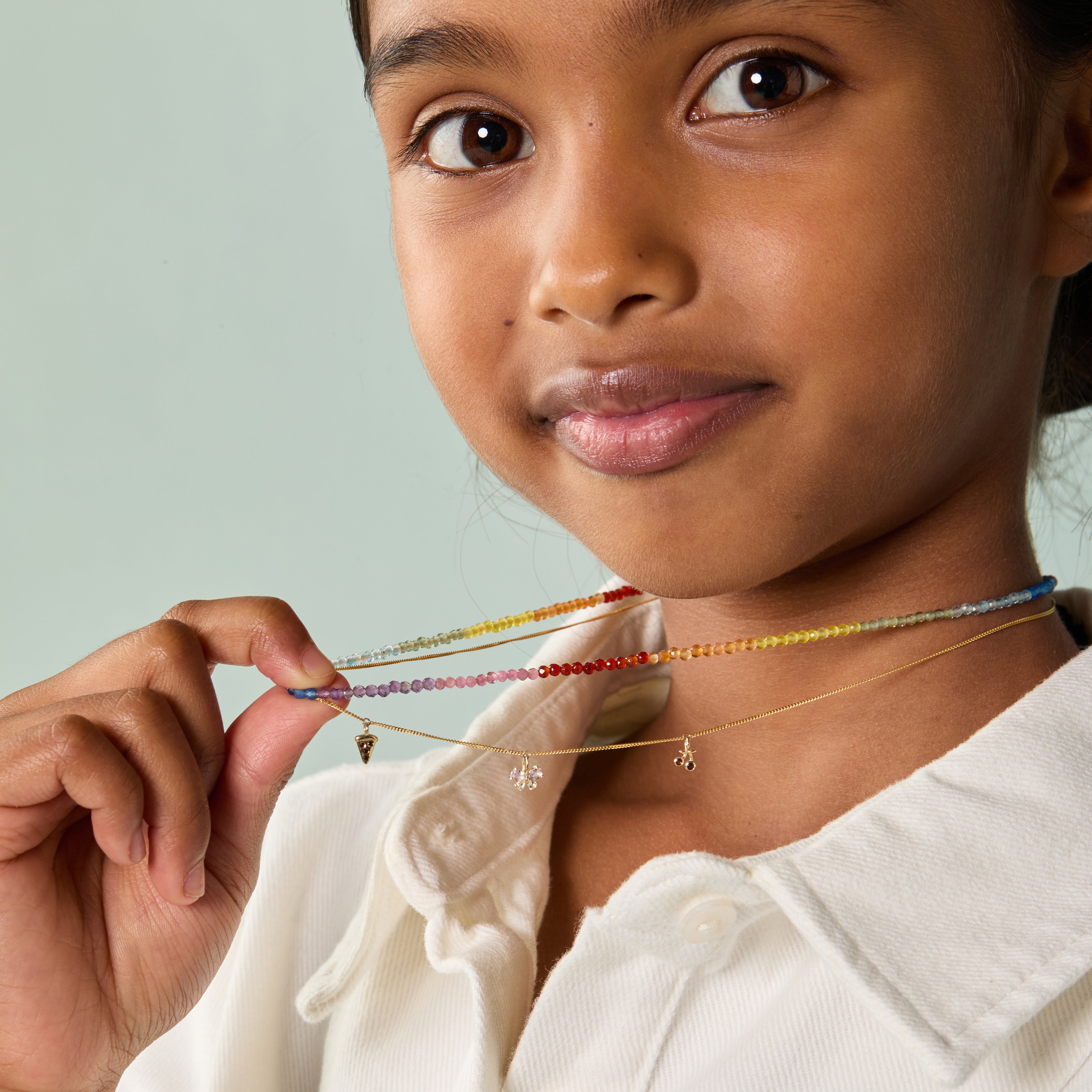 A&M Junior Collection - Junior Rainbow Gemstone Necklace in 9k Gold - Beaded Necklace - Astrid & Miyu