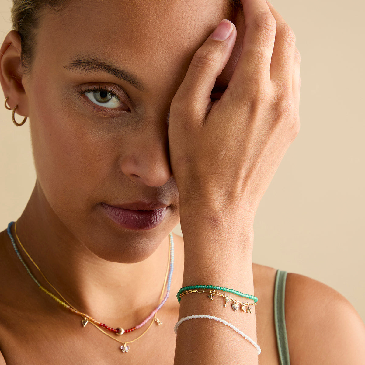 Beaded Jewellery - Rainbow Gemstone Necklace in 9k Gold - Beaded Necklace - Astrid & Miyu