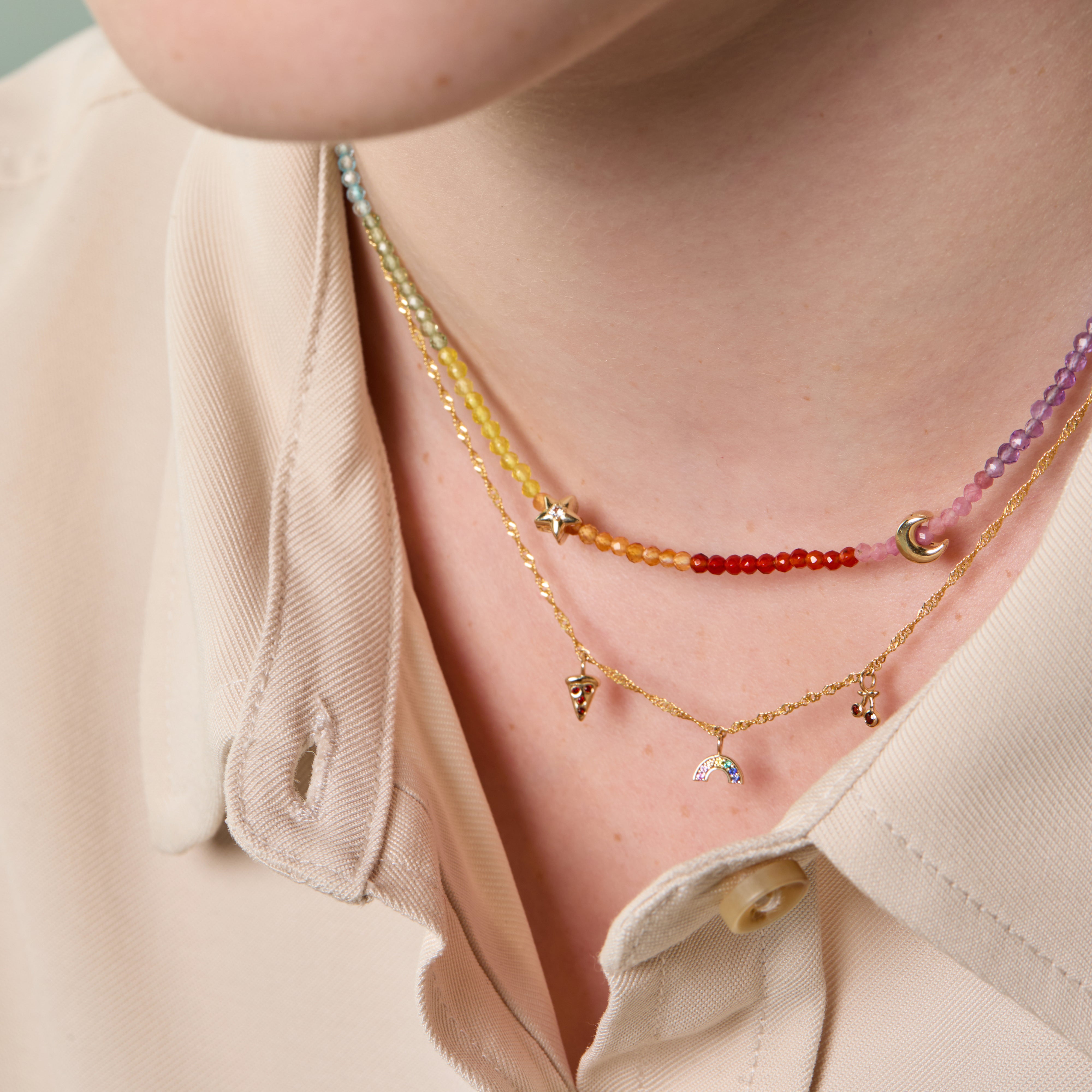 A&M Junior Collection - Junior Rainbow Gemstone Necklace in 9k Gold - Beaded Necklace - Astrid & Miyu